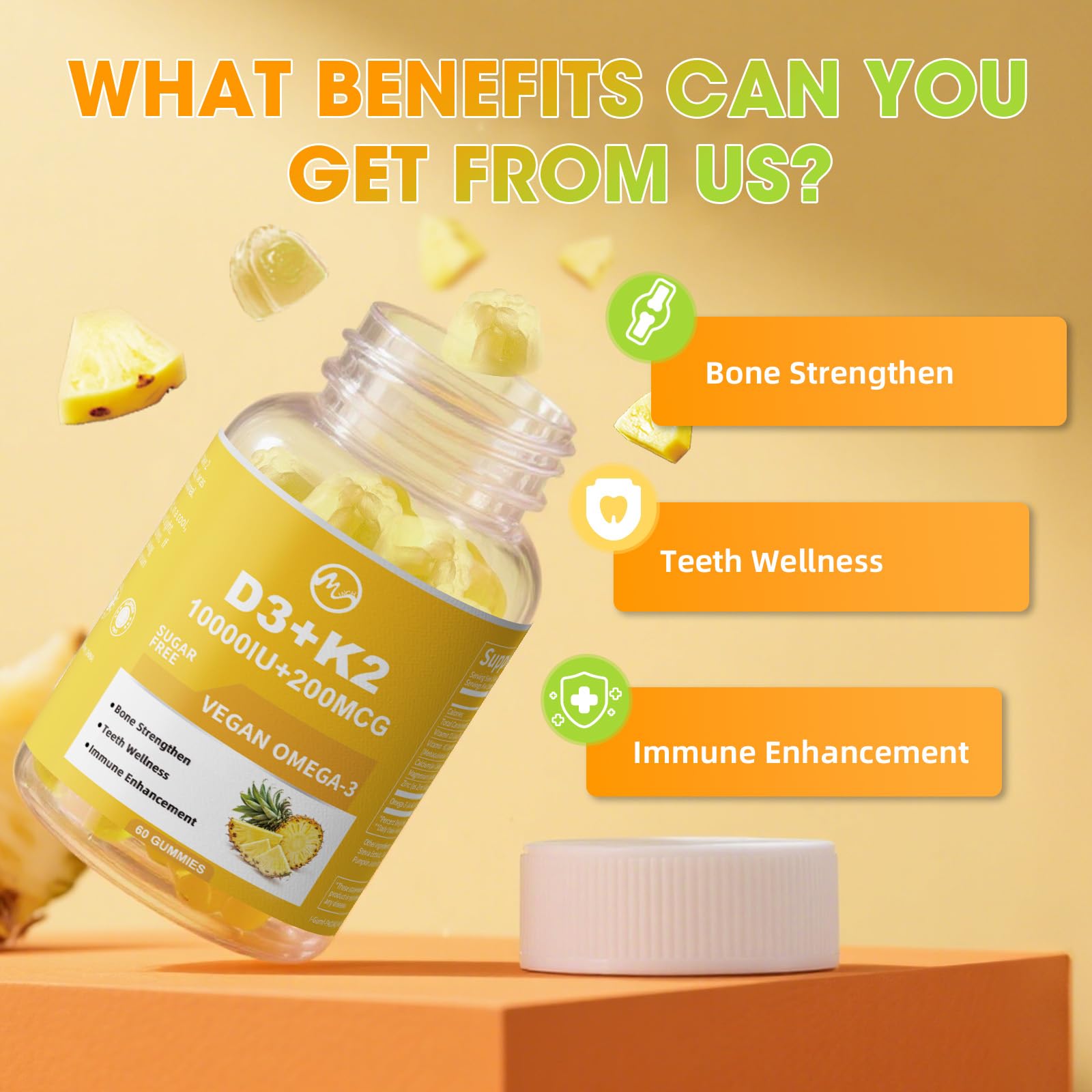 M inch Vitamin D3 K2 Gummies, Vitamin D3 10000IU, K2 (MK-7) 200mcg, 2 Pack — Amazon image 3