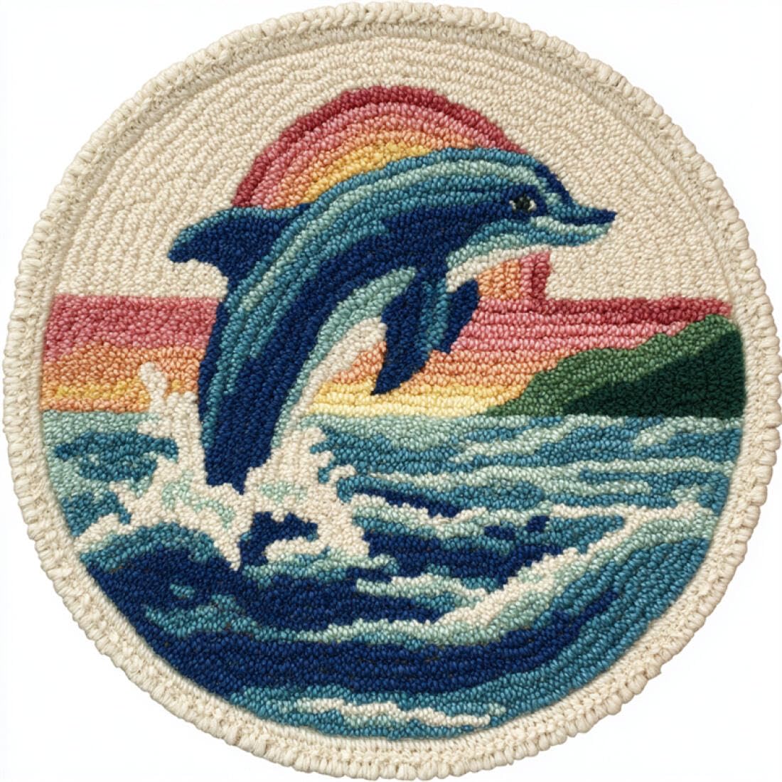Rqwybcaxn DIY Rug Latch Hook Kits for Teens Animal Needlework Kit Cartoon Dolphin 80x80cm Round Tapestry with Crochet Hook Study Craft Gift