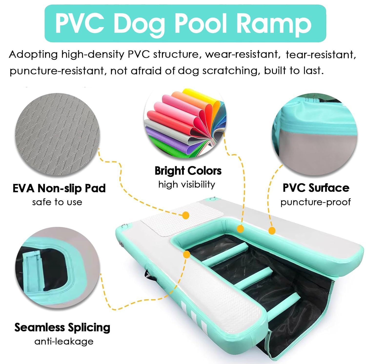 Rampa galleggiante per cani, piattaforma gonfiabile per animali domestici, con gradini antiscivolo, scala per acqua per piscina e barca