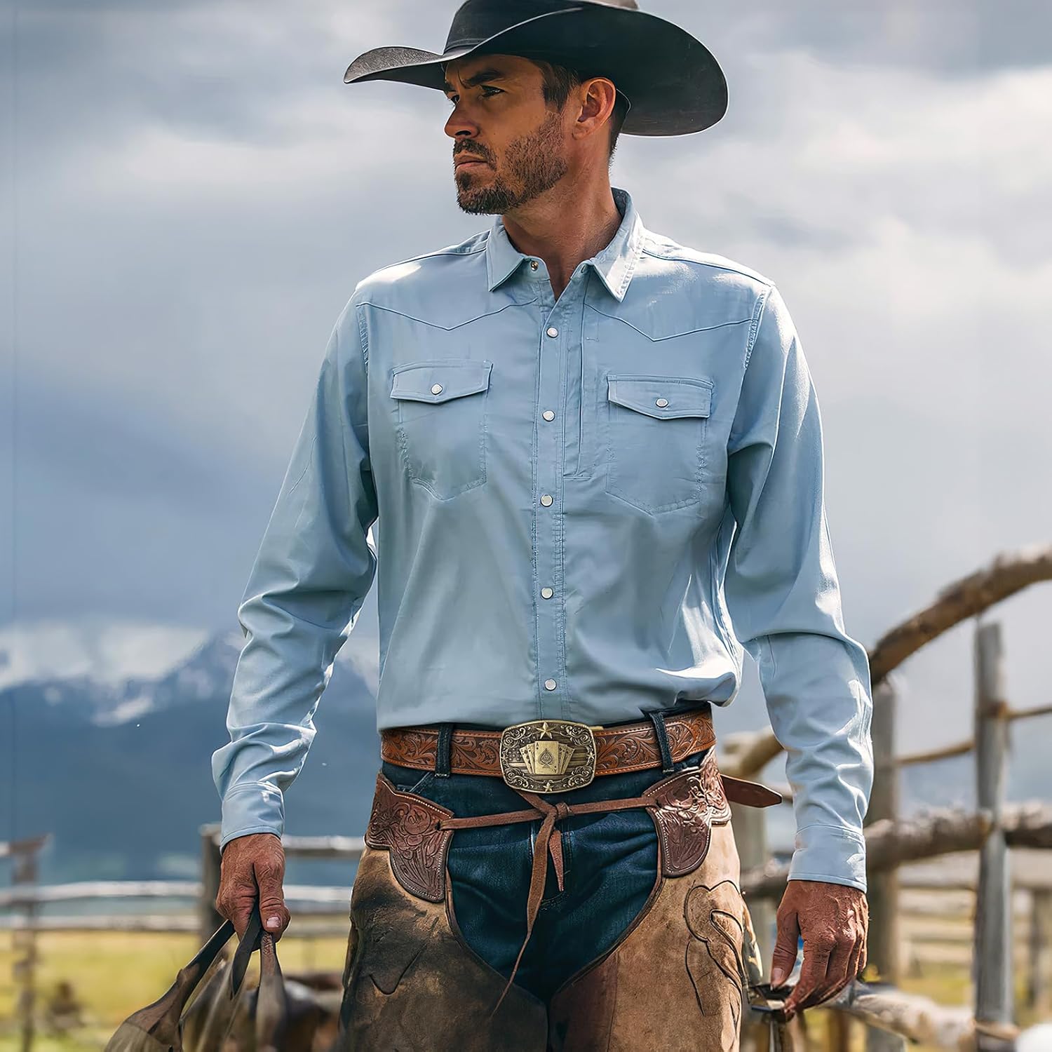 Cowboy Western Ratchet Belt for Men Women with Automatic Western Buckle, Ratchet Cowboy Leather Belt for Jeans Gifts