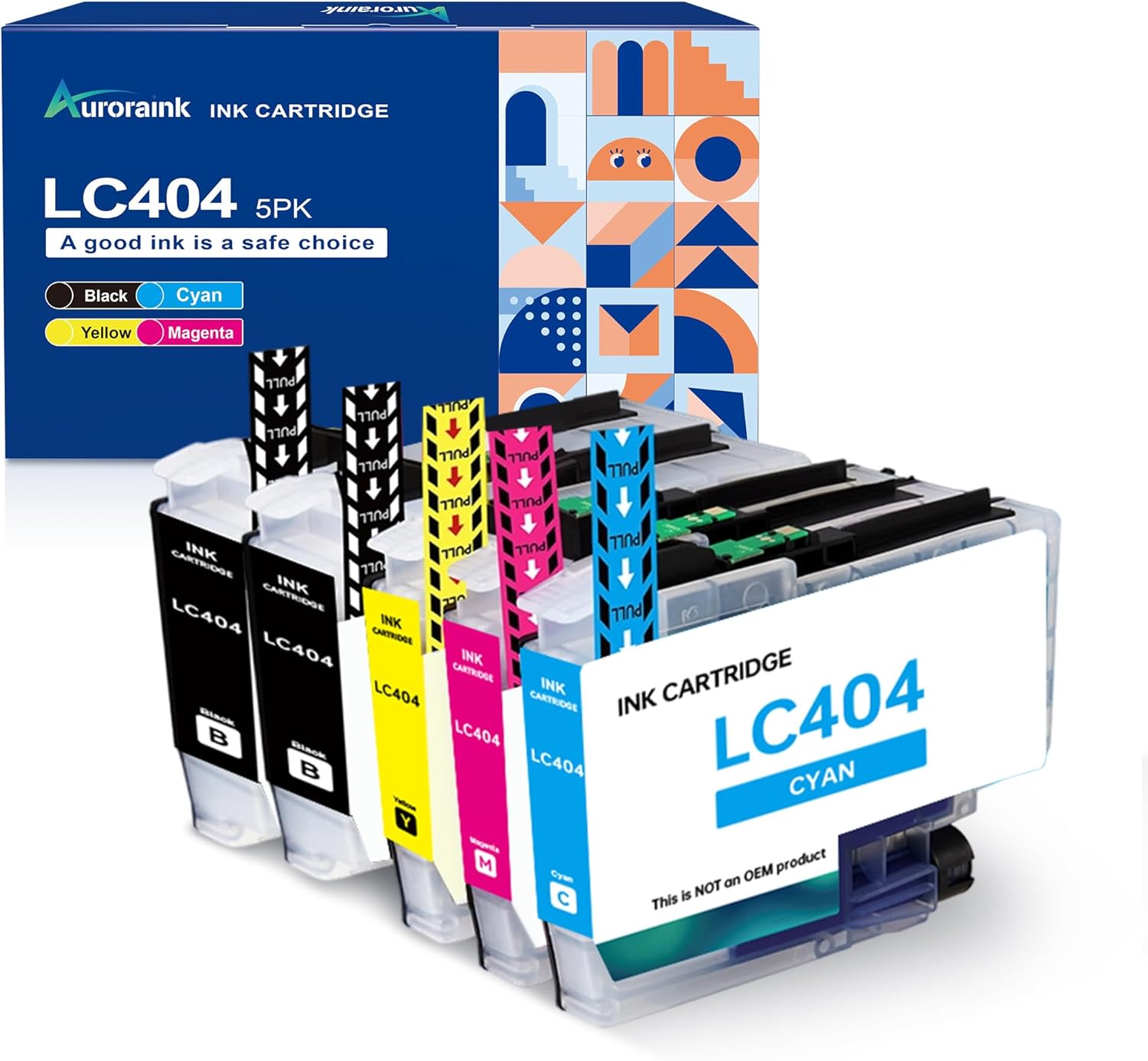 LC404 High Yield Ink Cartridges Replacement for Brother LC404 Ink Cartridges for MFC-J1205W MFC-J1215W Printer (5 Pack, 2 Black 1 Cyan 1 Magenta 1 Yellow)