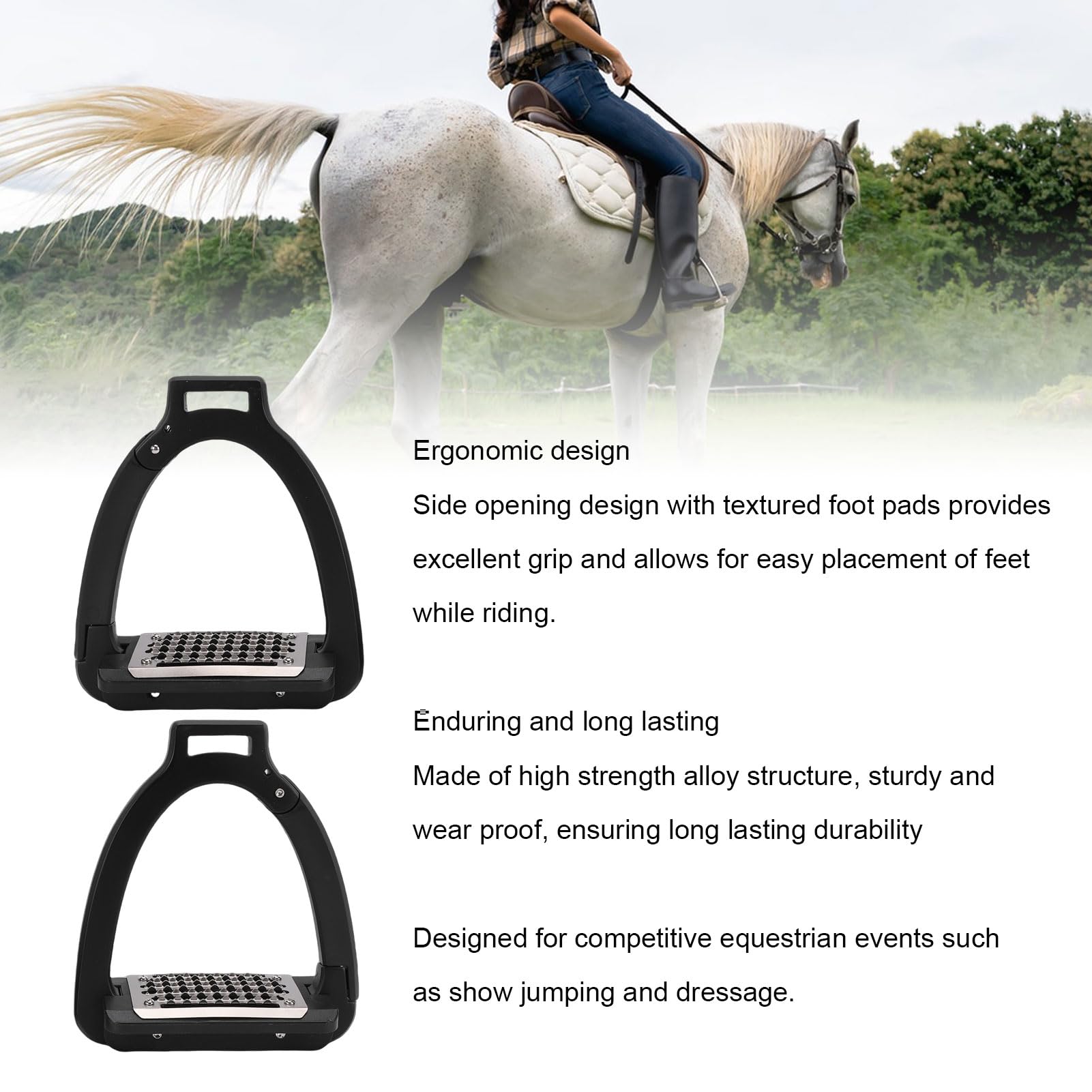 HEEPDD Estribos para Caballo, Apertura Lateral y Almohadillas Antideslizantes, estribos de aleación Ligera para Entrenamiento equino, Doma clásica y Salto