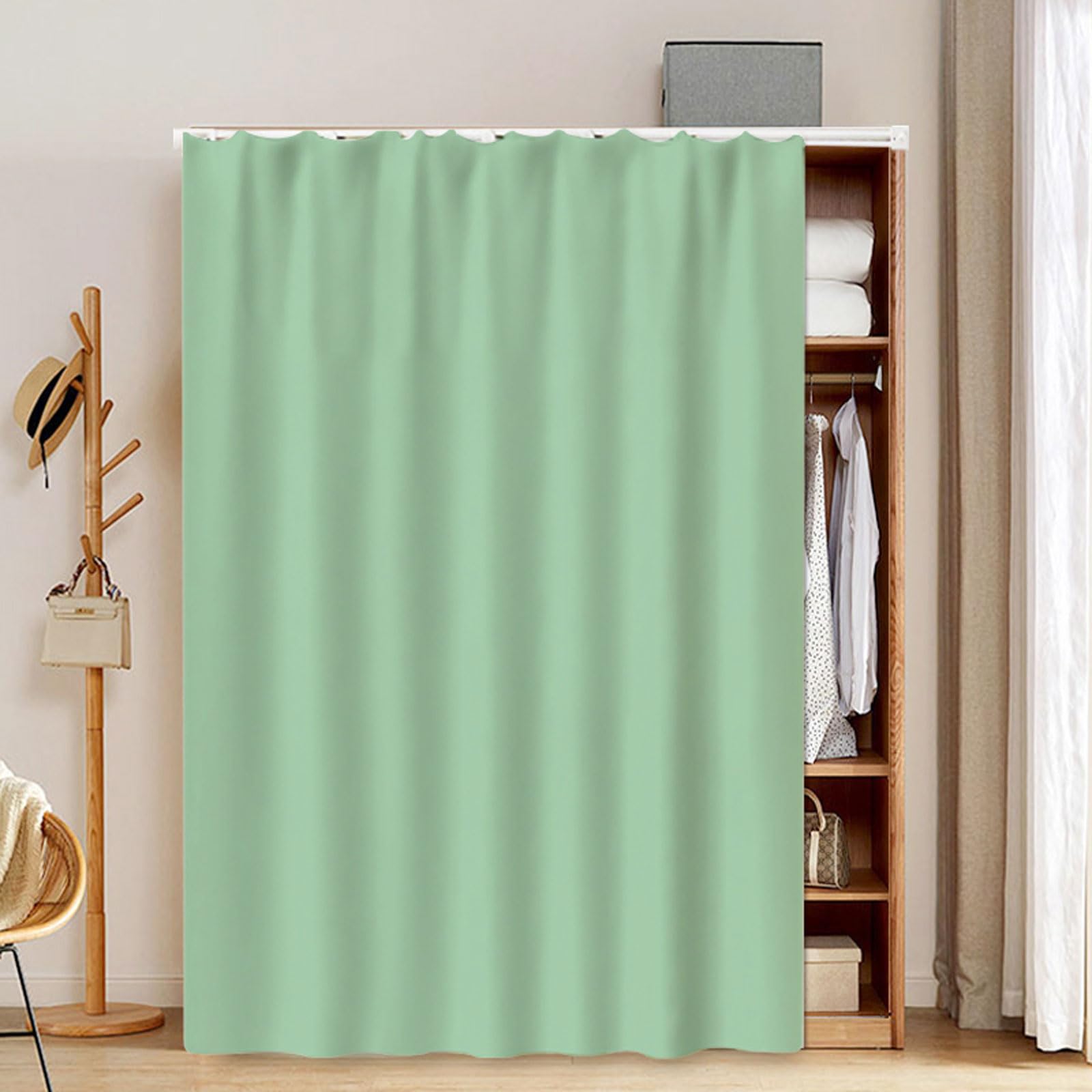 Vllentin Closet Door Curtain For Shoe Bookcase，Cabinet Curtains For Shelves,Bookcase Dustproof Curtain,With Track Rail,good Air Permeability,for Cupboard,Bedroom,Living Room,Bathroom
