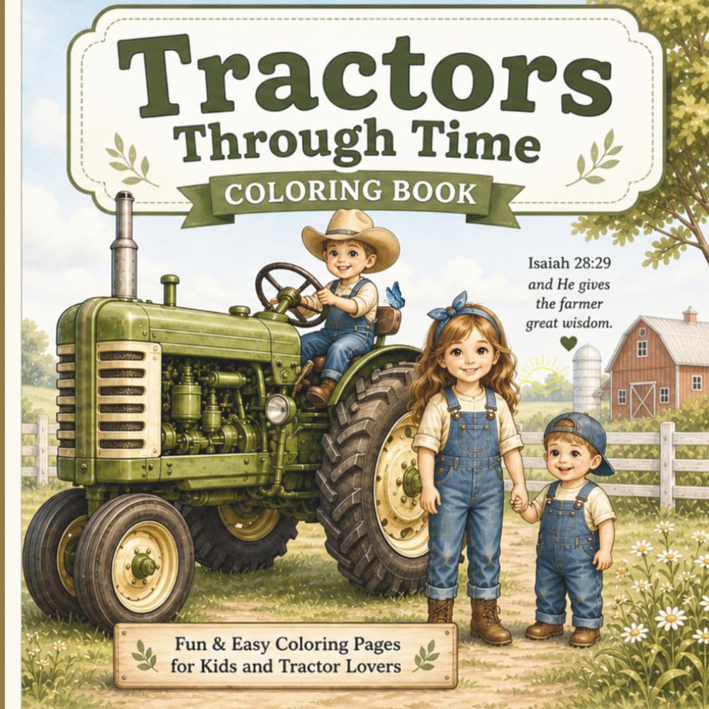 Tractors Through Time Coloring Book: 35 Fun Farm Tractor Coloring Pages for Kids, Teens & Adults | Vintage, Modern, Utility, Hay, Garden & Trail Tractors