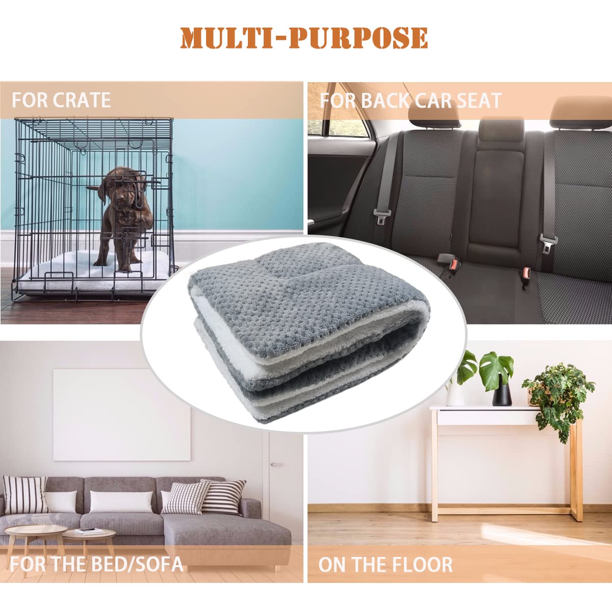 Tapis pour Chiens Réversible Matelas Doux et Confortable Tapis de Cages Chats Portable Coussin de Voyage Lavable Couverture de Chien aux Petits, Moyens et Grands Chiens, Clair Gris (50x40cm)