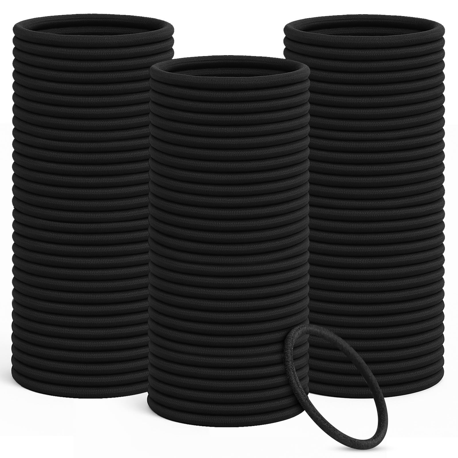 100PCS Black Hair Bobbles Hair Ties, 4mm Thick Soft Elastic Hair Bands, Metal-Free Strong Hold Ponytail Holders, Unisex for Women Men Girls Kids, Thick Hair Friendly Hair Accessories (Black)