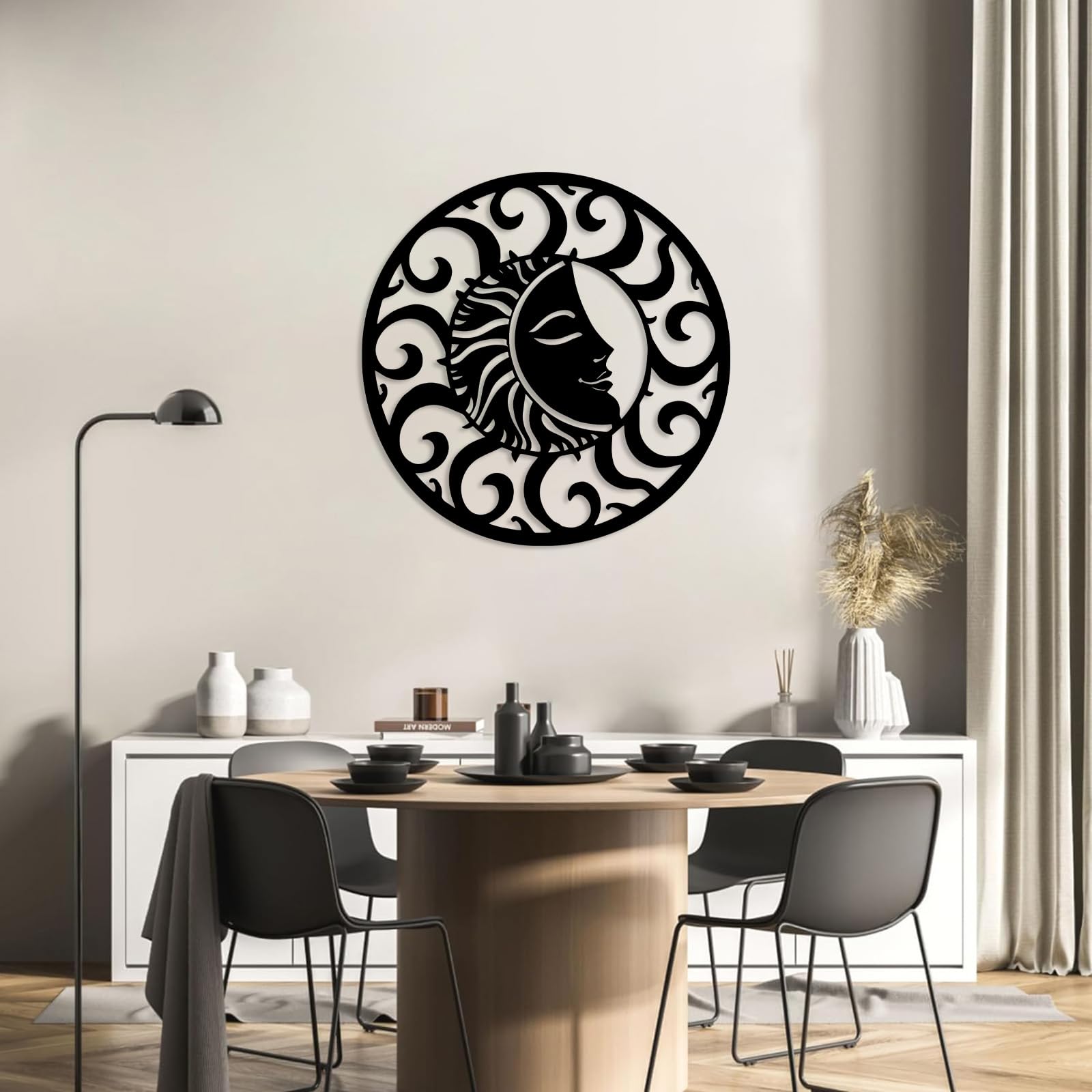 Metall-Wanddeko, Boho-Wohndeko, Hängedeko fürs Schlafzimmer (Silber, 60 x 60 cm)