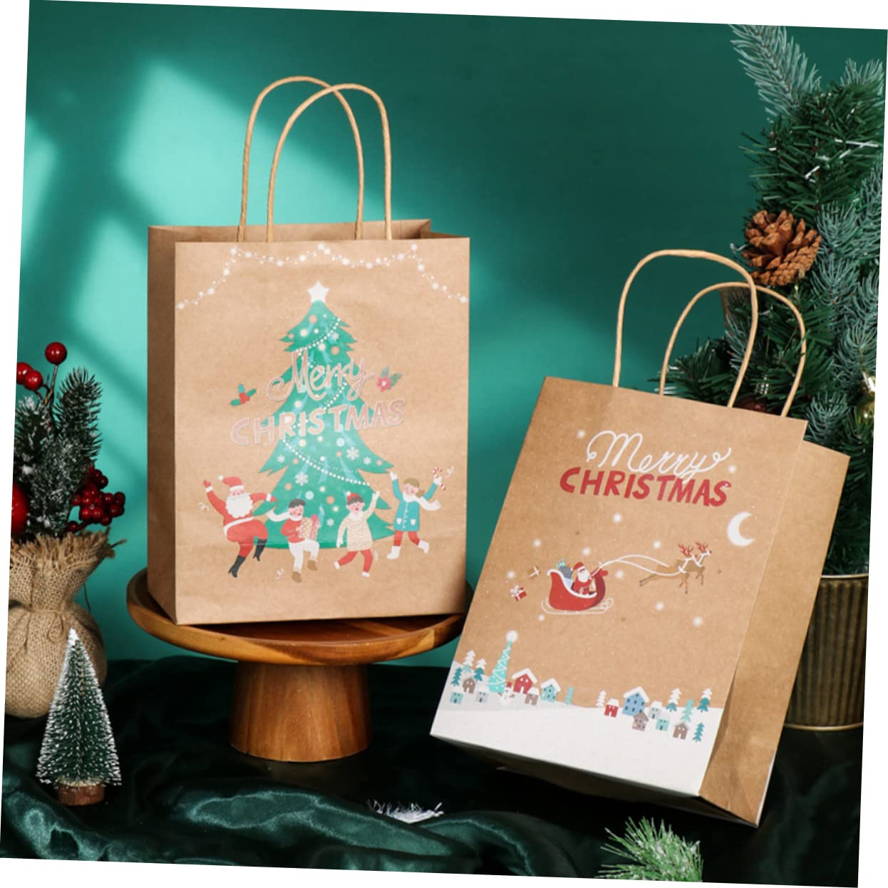 SEWOART 25piezas Bolsas Para De Navidad Asas De De Papá Noel Muñeco Árbol De Navidad y Navideños