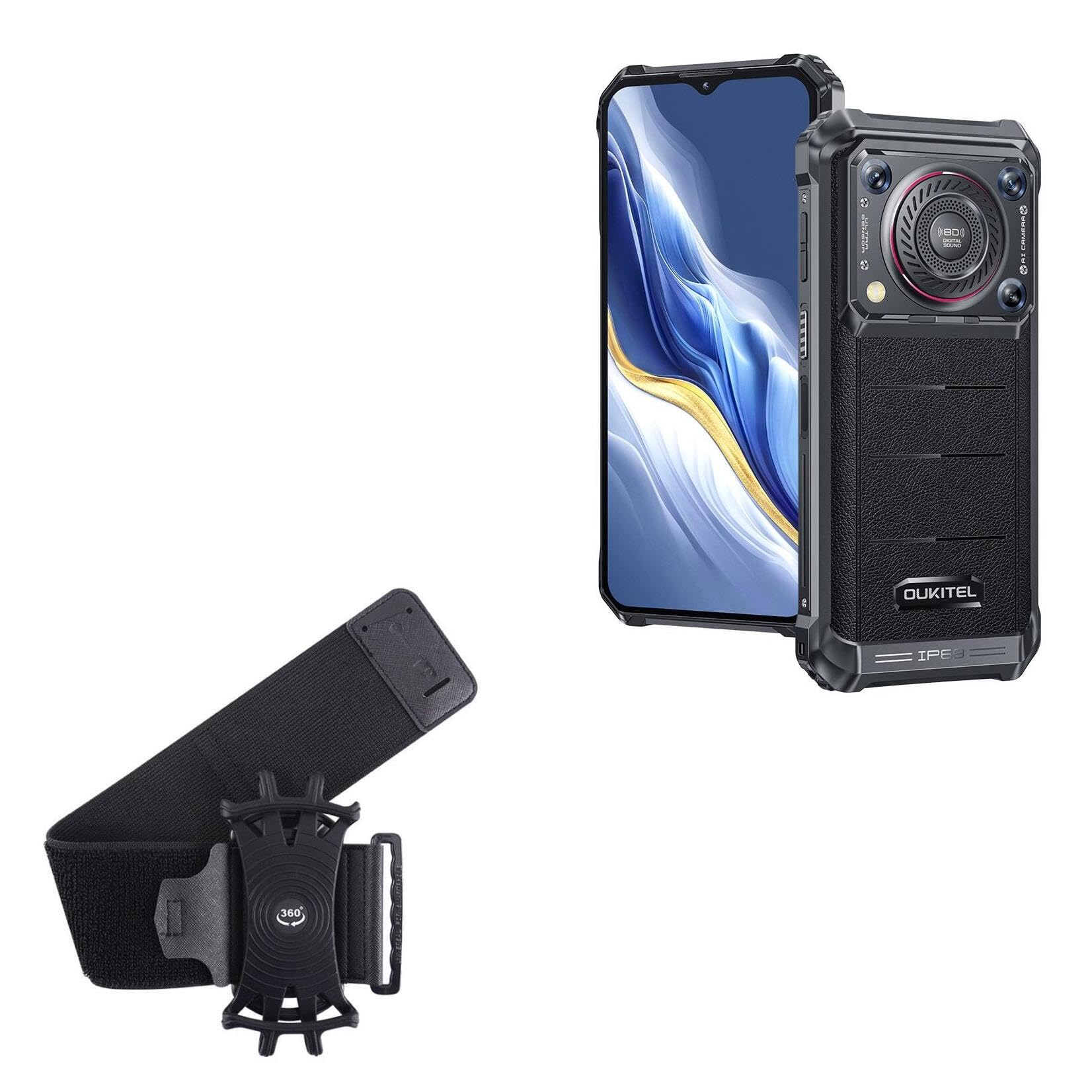 BoxWave Holster Compatible with Oukitel WP36 - ActiveStretch Sport Armband, Adjustable Armband for Workout and Running - Jet Black