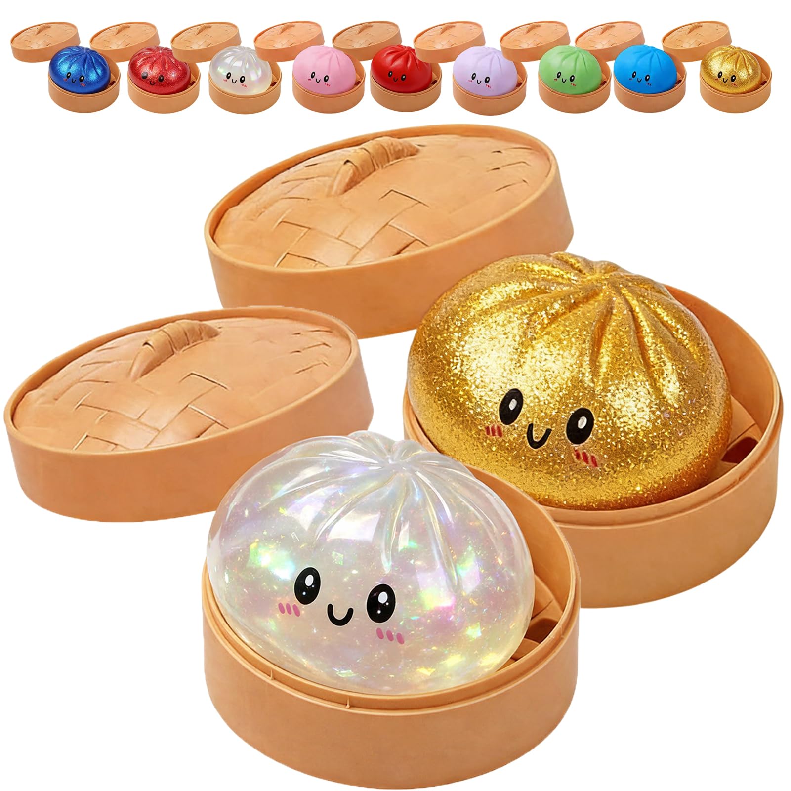 Glitter Dumpling, Glitter Dumpling Squishy with Box, Dumplings Sensory Squeeze Toy for Stress Relief (White) — view 17