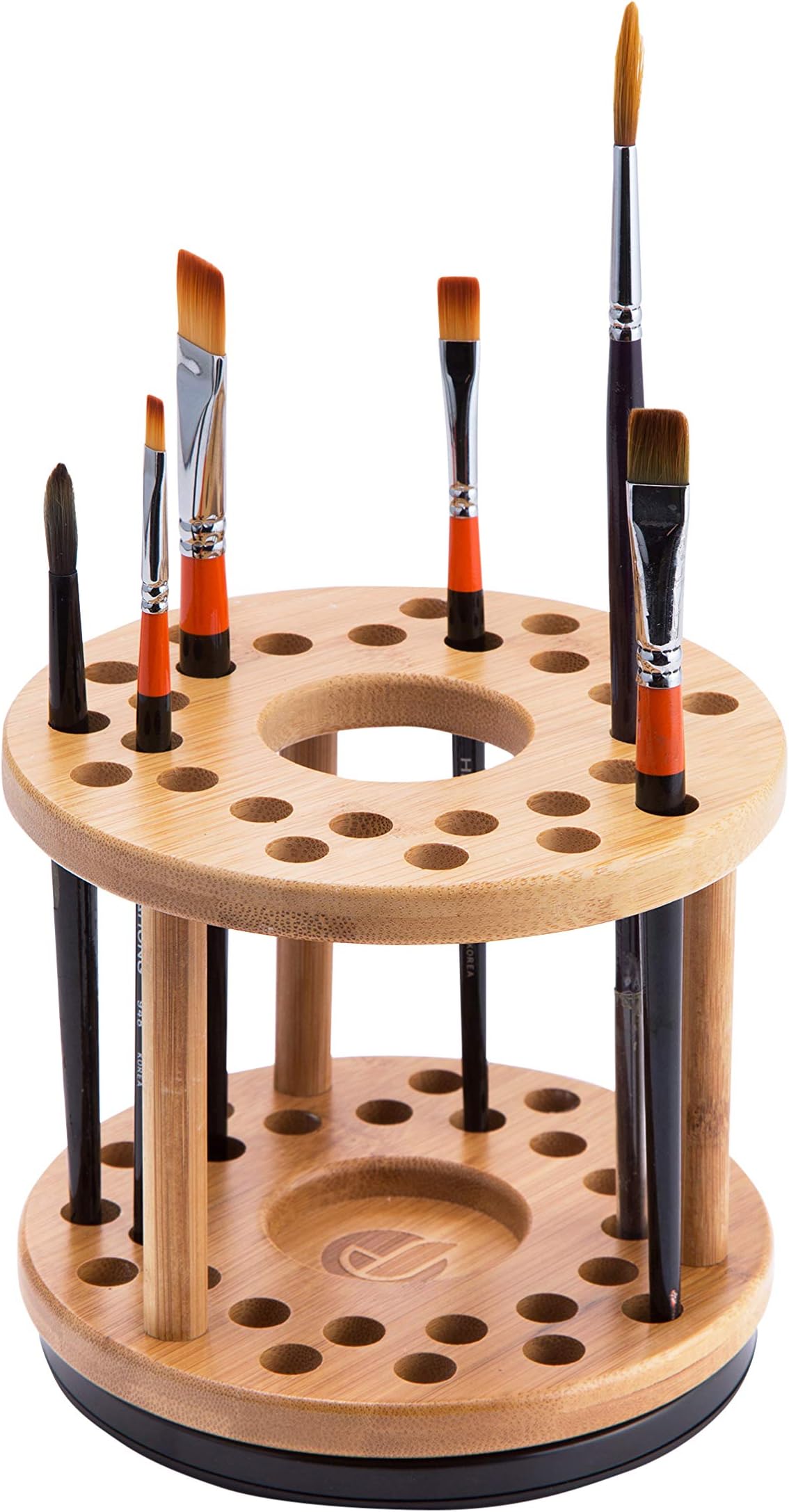 JackCubeDesign 360 Rotating Paint Brush Holder Bamboo Watercolor Artist Brush Water Coloring Organizer Display Stand Tray Rack with 27 Holes and 1 Big Hole – MK441A