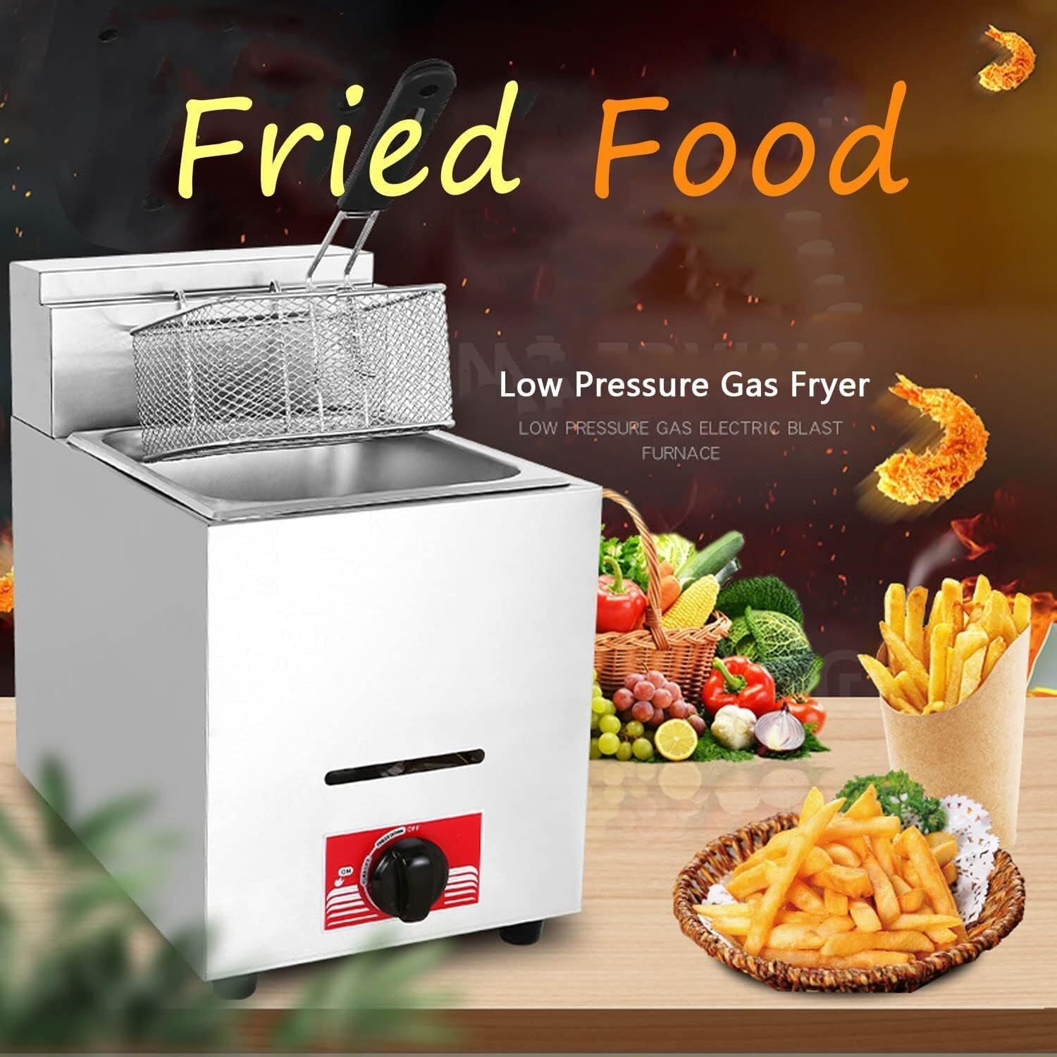 Friggitrice a GPL in acciaio inox, autoportante con controllo della temperatura e coperchio, friggitrice a gas di grande capacità per cucinare facilmente patatine fritte e altro ancora