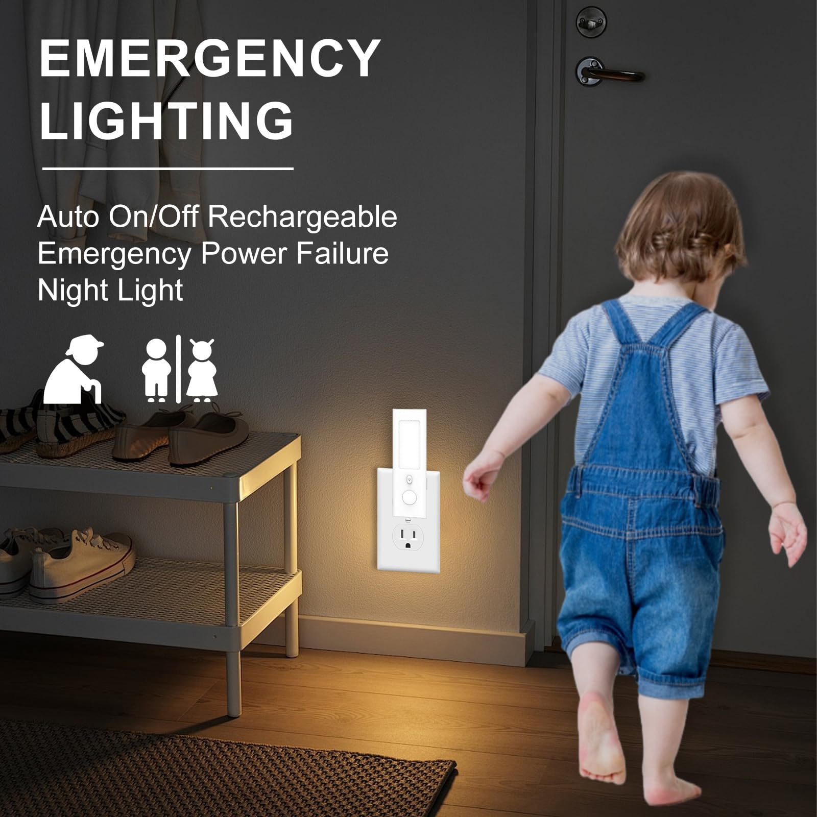 Luce notturna con sensore di movimento intelligente – 5 in 1 ricaricabile automatica, torcia elettrica di emergenza plug-in e portatile, interruzione di corrente e preparazione agli uragani per casa,