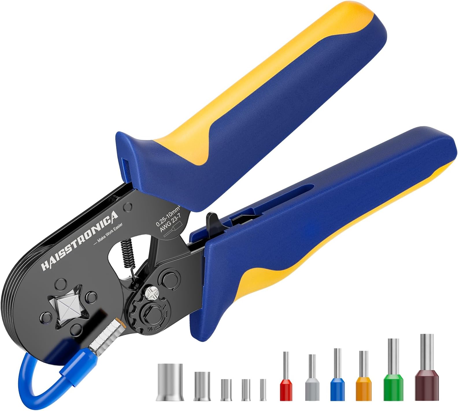 Ferrule Crimping Tool,Quadrilateral Quadrilateral Self-adjustable Ratchet Crimper Tool Pliers for AWG 23-7 Ferrule Crimp Wire Ends Terminals