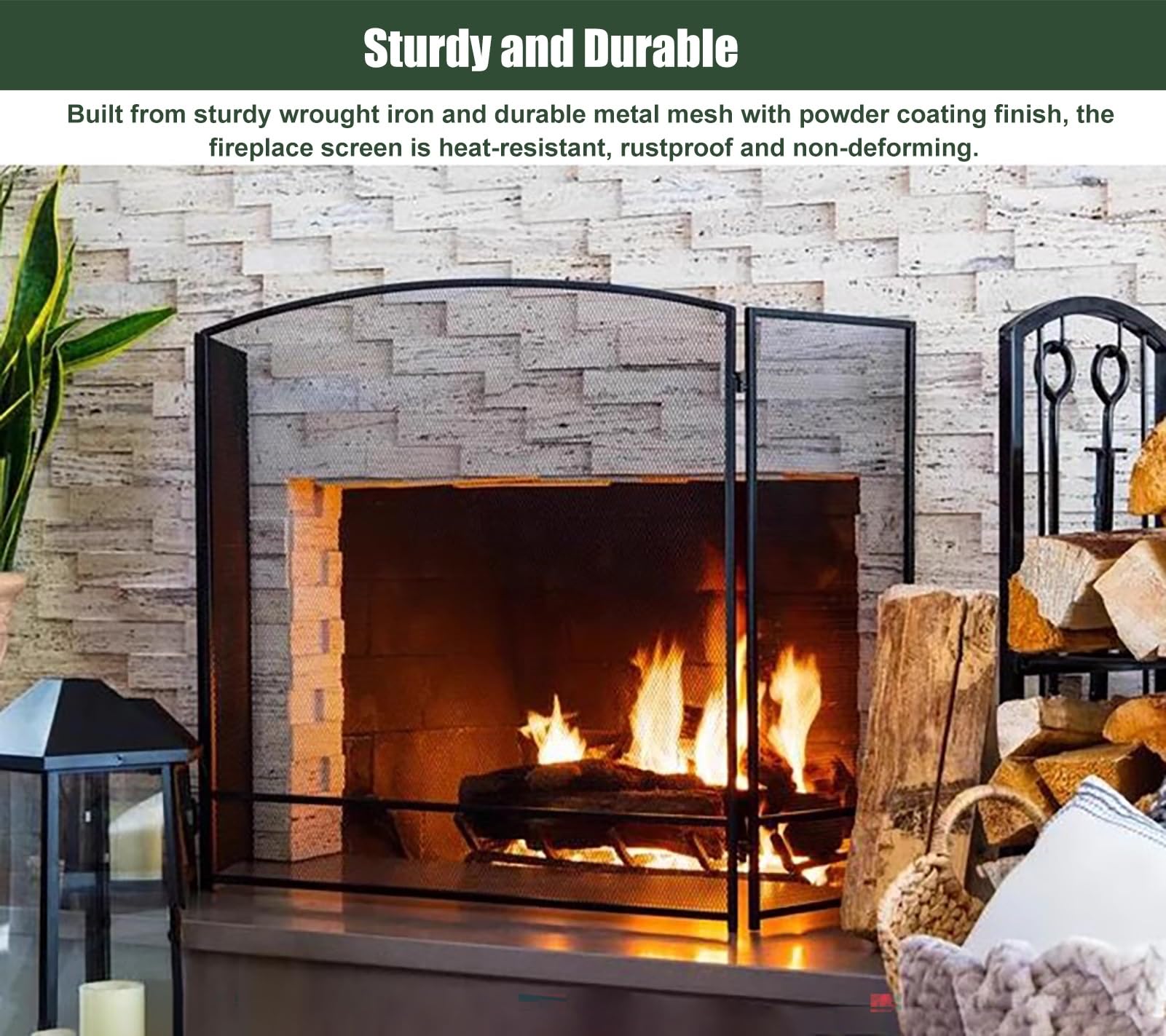 Salvachispas Chimenea Mamparas de Chimenea Plegables de 3 Paneles para Estufas de Leña, Malla Protectora Contra Chispas de Hierro Forjado para Interior y Exterior, Cubierta Protectora para Chimenea