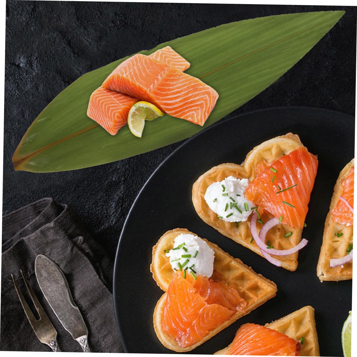 Gatuida 200pezzi Foglie di bambù per Sushi e Sashimi Foglie Decorative Vassoio per Sushi Giapponese Decorazione per Barche Forniture per Ristoranti