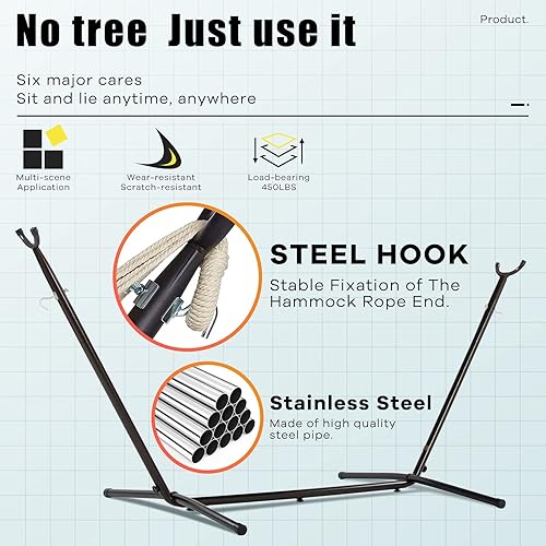 Miniatura 3 de HCY, soporte para hamaca, soporte para hamaca para 2 personas, capacidad de 550 libras, soporte colgante resistente a la intemperie, marco de acero