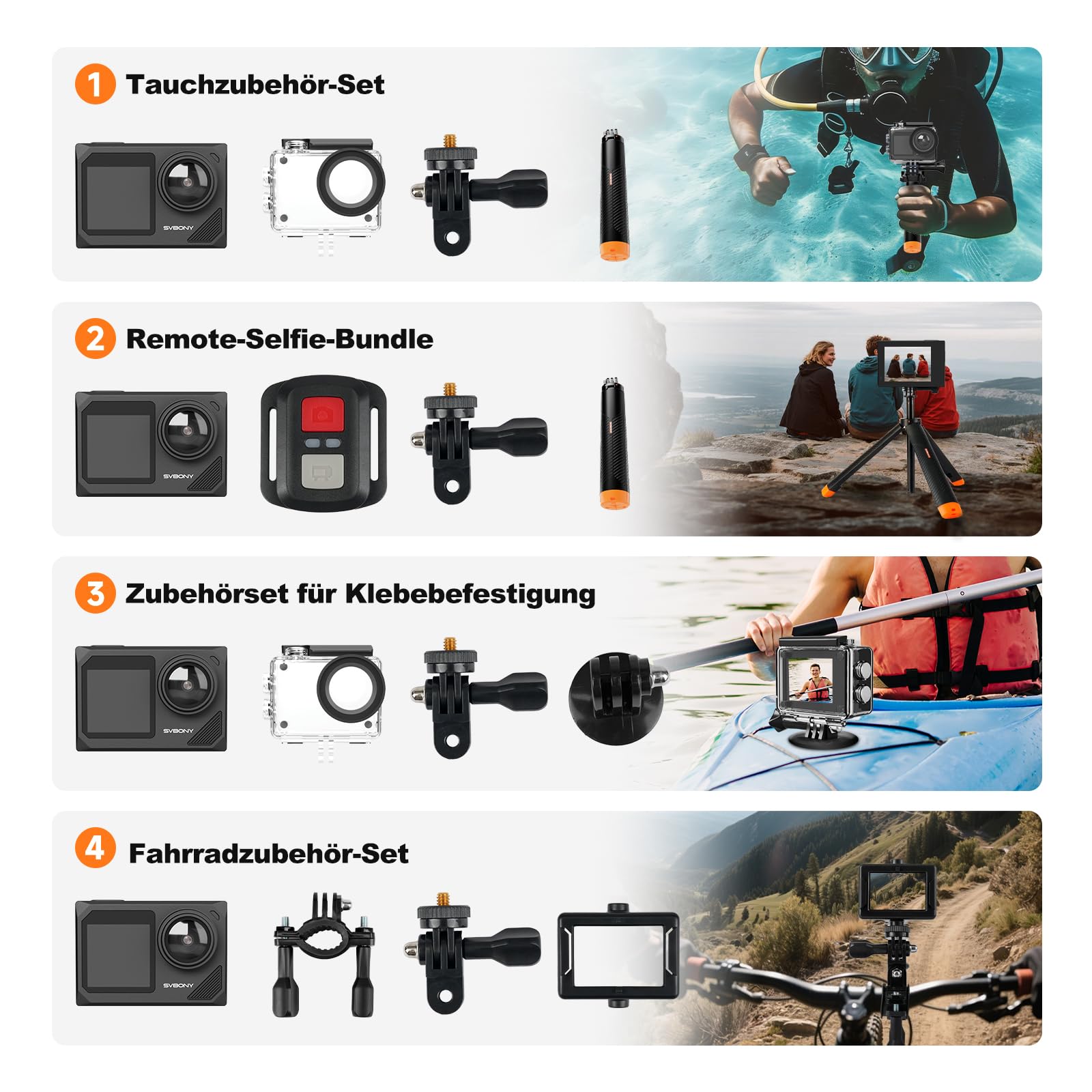 SVBONY SVGo2 4K Unterwasserkamera Action-Kamera EIS Wasserdicht 30m Touchscreen Dual-Screen 140° Weitwinkel WLAN