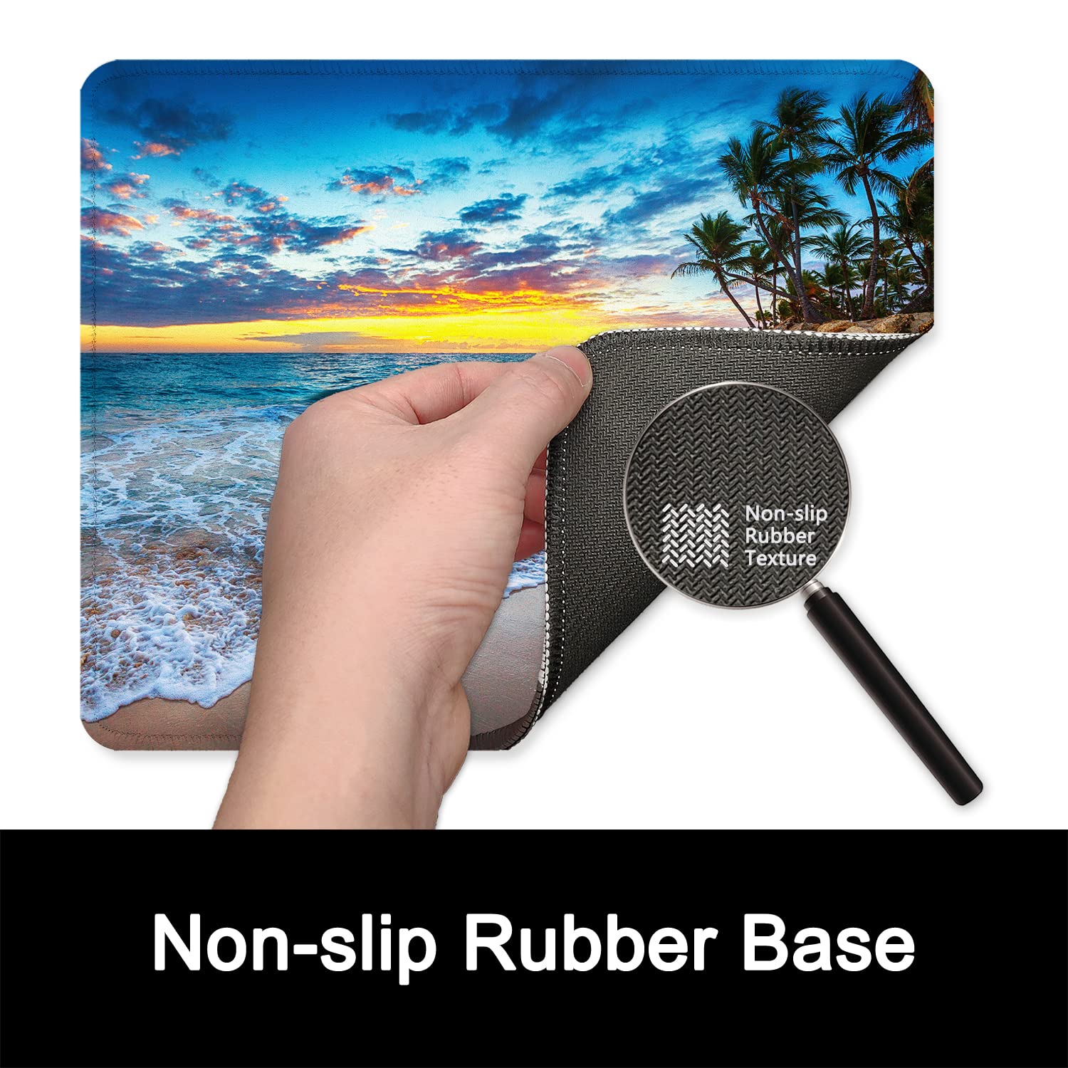 ITNRSIIET Mauspad mit Rutschfester Gummiunterseite, genähter Rand, Premium-Texturiert, wasserdichtes Gaming-Mauspad für kabellose Maus, Computer, Laptop, Büro, 260 x 210 mm,Strand - 4