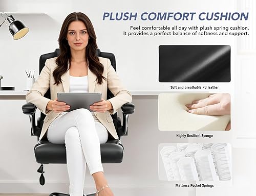 Miniatura 7 de Silla de oficina con soporte lumbar inflable ajustable, silla de escritorio ergonómica de cuero para computadora con brazos abatibles, bloqueo