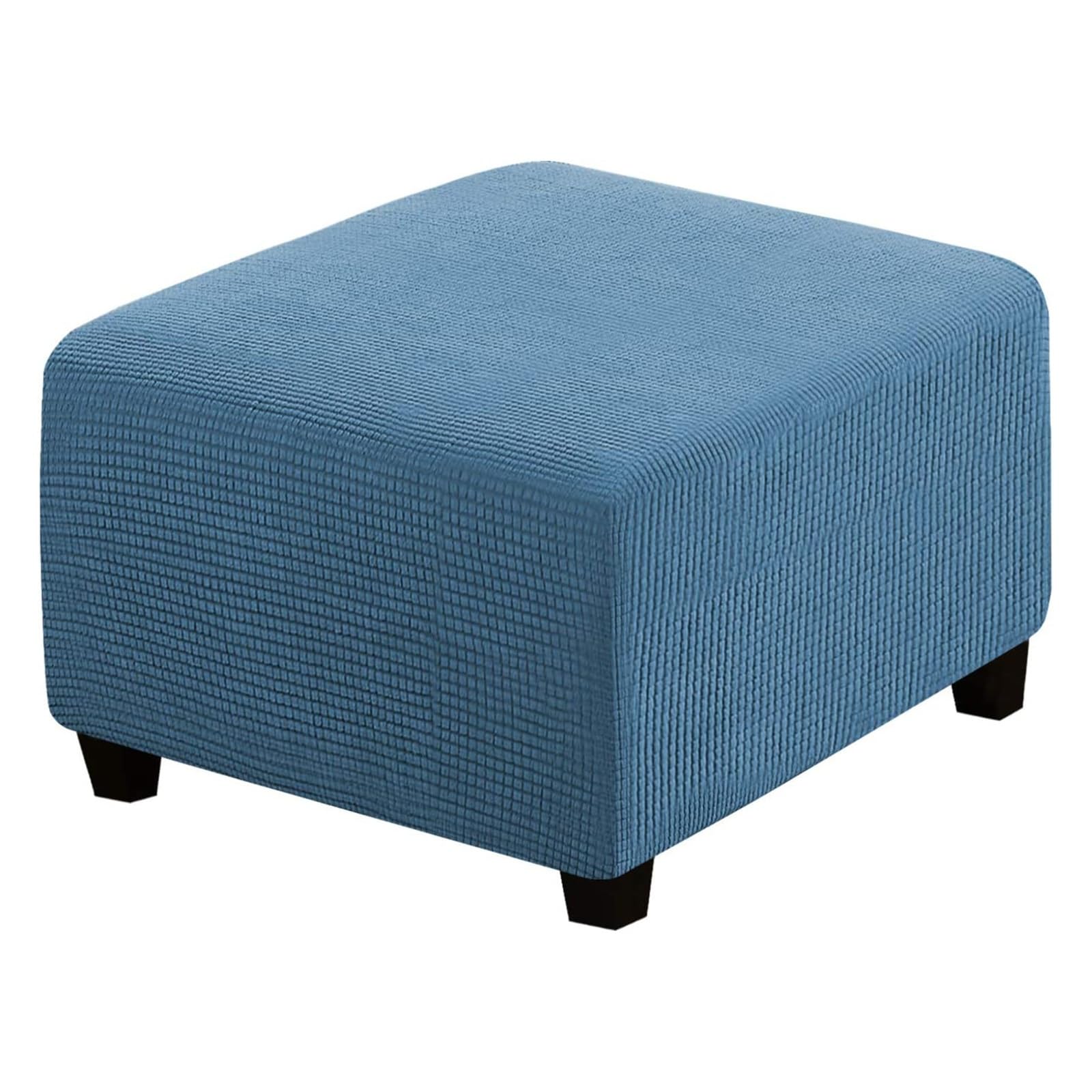 LJWDYS 4 Sizes Square Footstool Cover, Super Soft Stretch Ottoman Pouffe Slipcovers (Color : LightSkyBlue, Size : Medium)