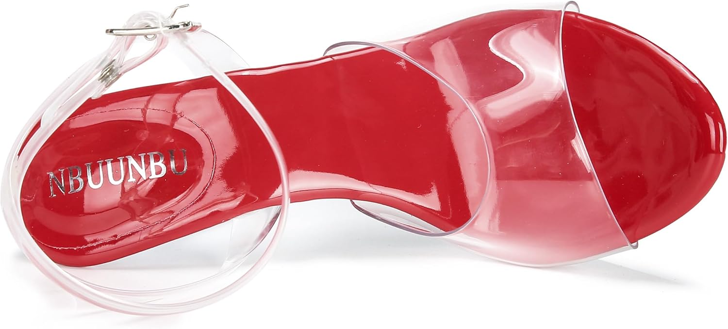 NBUUNBU Clear Heels For Women Transparent Strappy Platform Sandals Ankle Strap High kitten Heel Sexy Slingback Stiletto Comfortable Dress Shoes Open Toe Slip On Mules Pump - Image 6