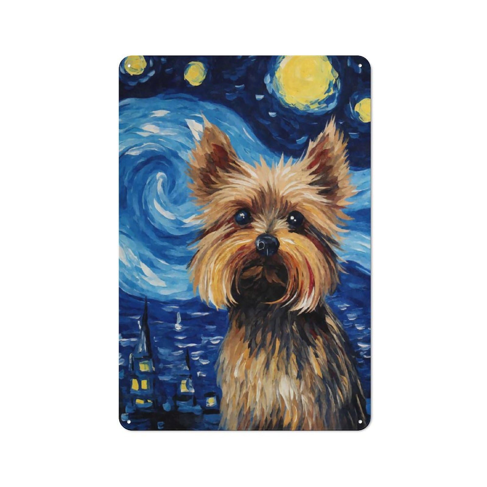 Yorkshire Terrier Starry Vintage Metal Wall Decor 30x20cm, Tin Wall Sign for Restaurant, Kitchen, Counter Or Breakfast Nook
