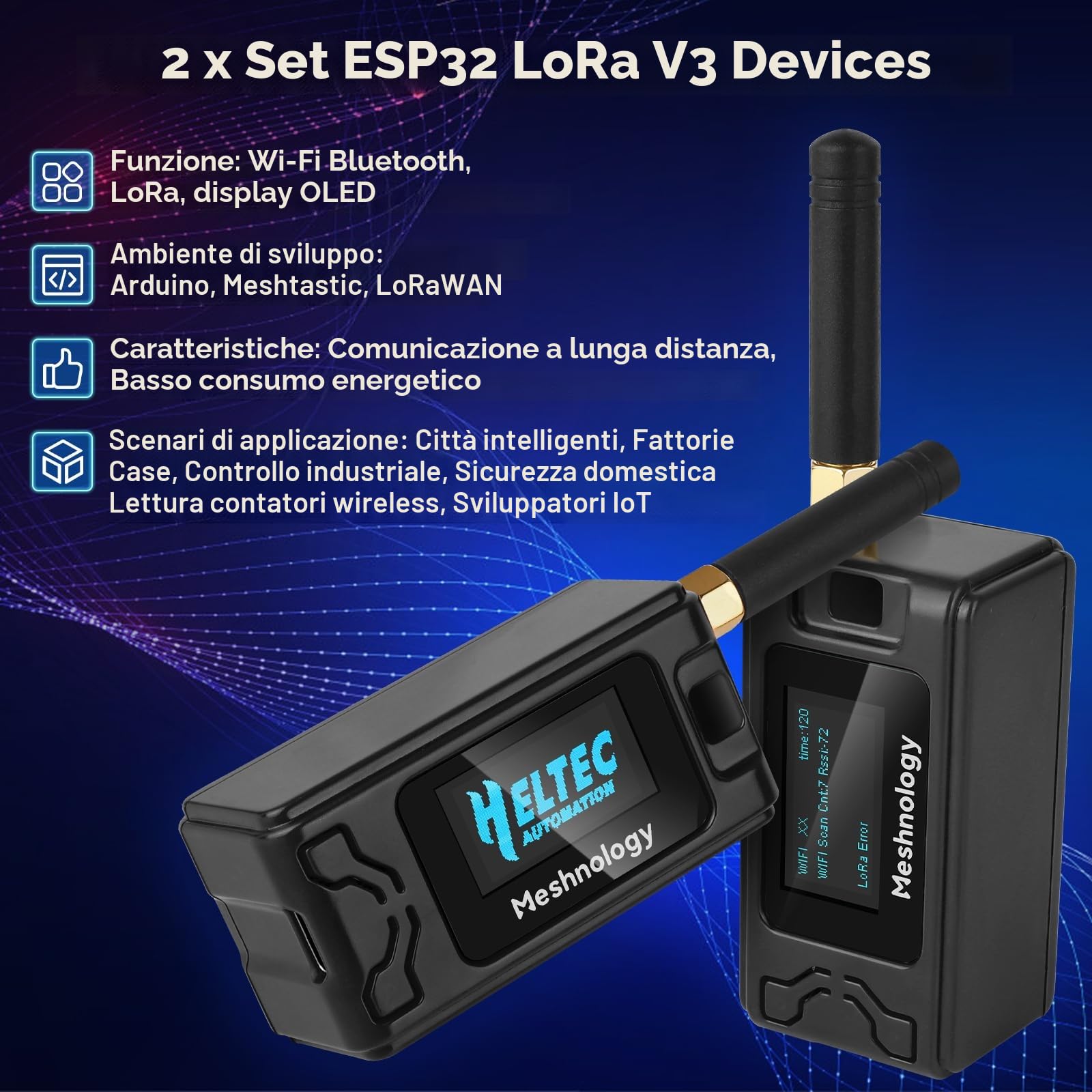 Confezione da 2 schede ESP32 LoRa V3 Batteria 1100 mAh Custodia protettiva Antenna 868 MHz Dispositivi SX1262 LoRa V3 Per Tastic Mesh AR Duino LoRaWAN IoT (N30)