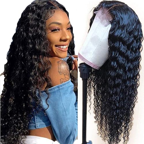 Miniatura 7 de Pelucas de cabello humano ondulado profundo con encaje frontal de 13 x 4 pulgadas, pelucas rizadas para mujeres negras, cabello humano húmedo y