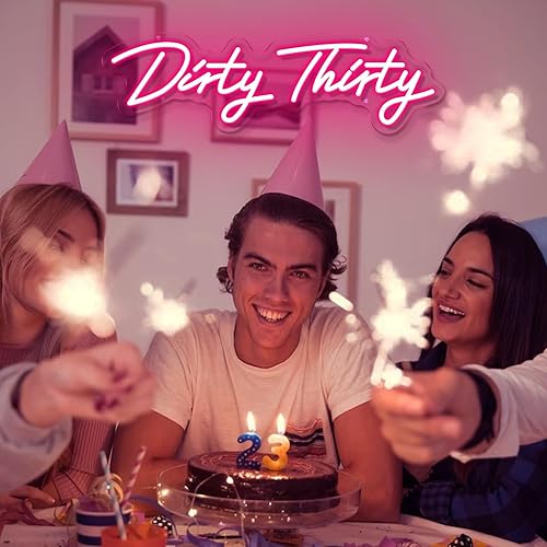 Miniatura 6 de ZPLNOSIN Dirty Thirty - Letrero de neón para decoración de pared, letrero con luz LED para decoración de fiesta de cumpleaños, letrero de luz de