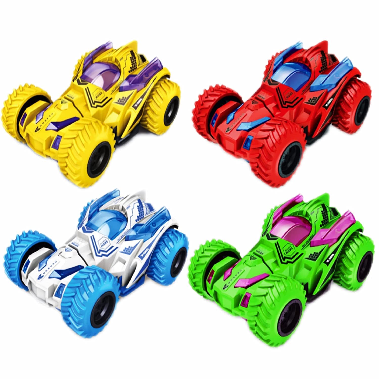 Leaffybezz 4WD Monster Truck Toys for Kids Stunt Truck Car Toy with 360 Degree Rotation Big Rubber Tires for Push & Go 4wd Monster Truck Cars for Boys & Girls (Pack of 2, Green Color)