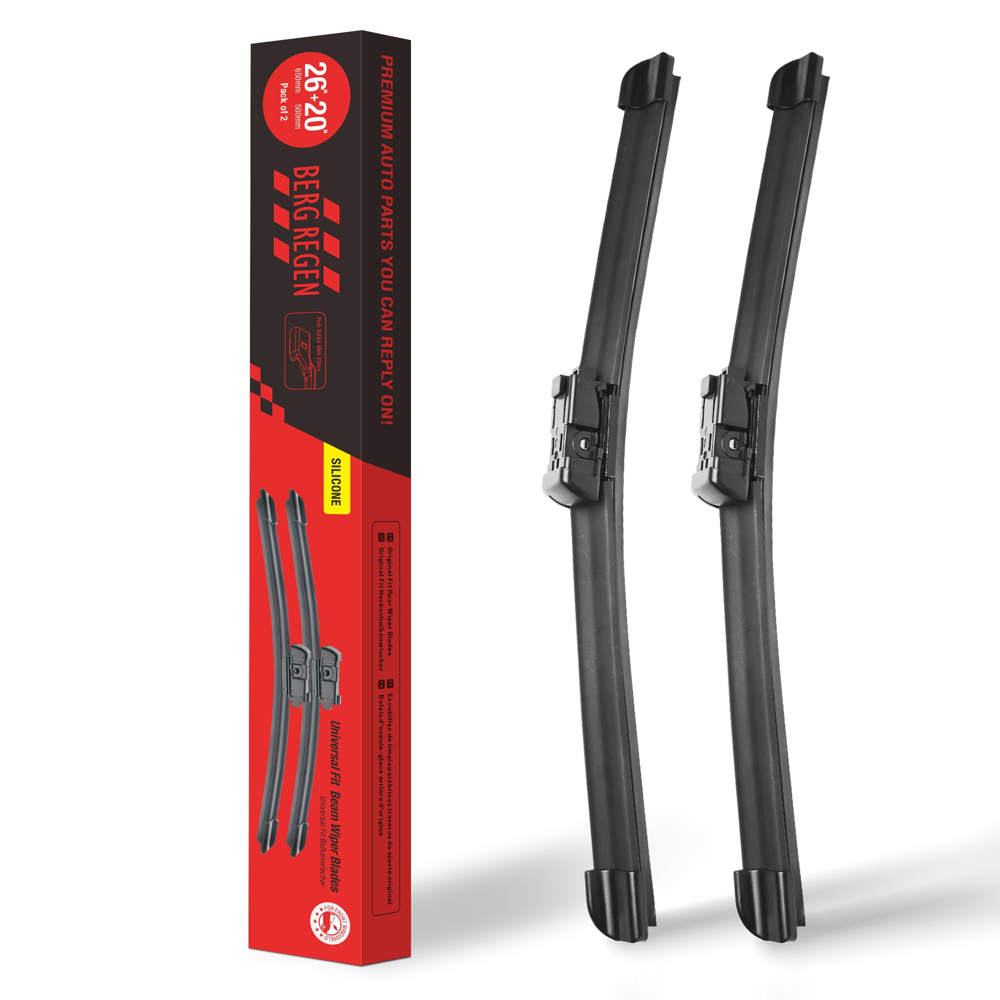 BERG REGEN® 26"+20" Silicone Windshield Wiper Blades Replacement for Volvo XC60 2017-2010 S60 18-11 XC70 16-08 S40 08-11 S80 18-11 C30 13-11 OEM Quality All Weather Wiper Blades-Top Lock (Set of 2)