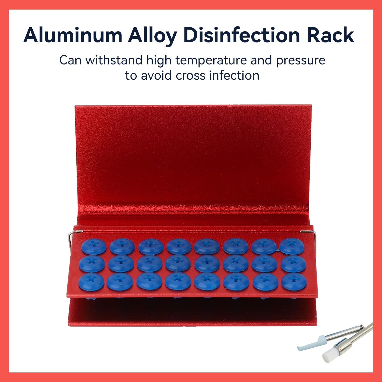 Desinfektionsbox, 24-Loch-Desinfektionskoffer aus Aluminiumlegierung mit Silikonpad, Zahnbohrer-Blockhalter, autoklavierbarer Zahnarztwerkzeug-Sterilisator, Reiniger für Zahnbohrer