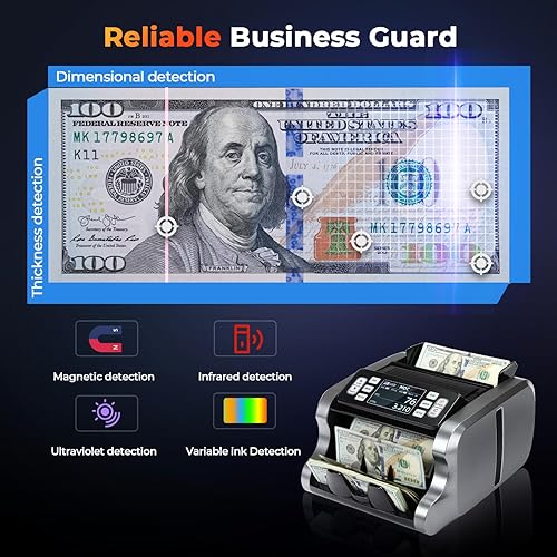 Miniatura 3 de MUNBYN IMC09 Máquina contadora de dinero de denominación mixta, contador de valores, contador de billetes UVMGIRMT, pantalla TFT de 3.5 pulgadas,