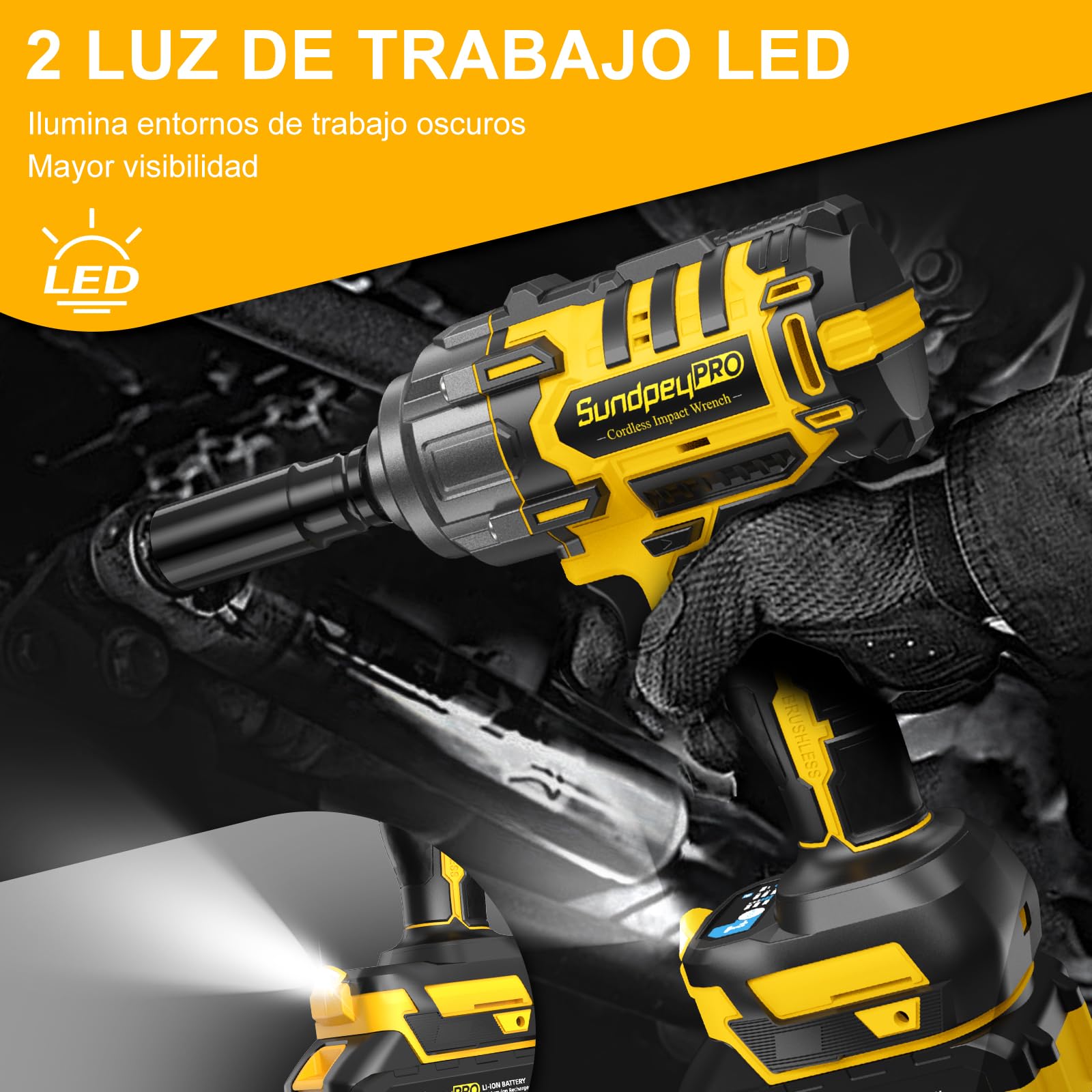 Llave de Impacto Inalámbrica 1300Nm, Pistola de Impacto Bateria 1/2" con 2 Baterías 4.0Ah, Motor Brushless, 3 Velocidades + Modo RSS, Maletín y 6 Enchufes, para Mecánica, Construcción & Bricolaje
