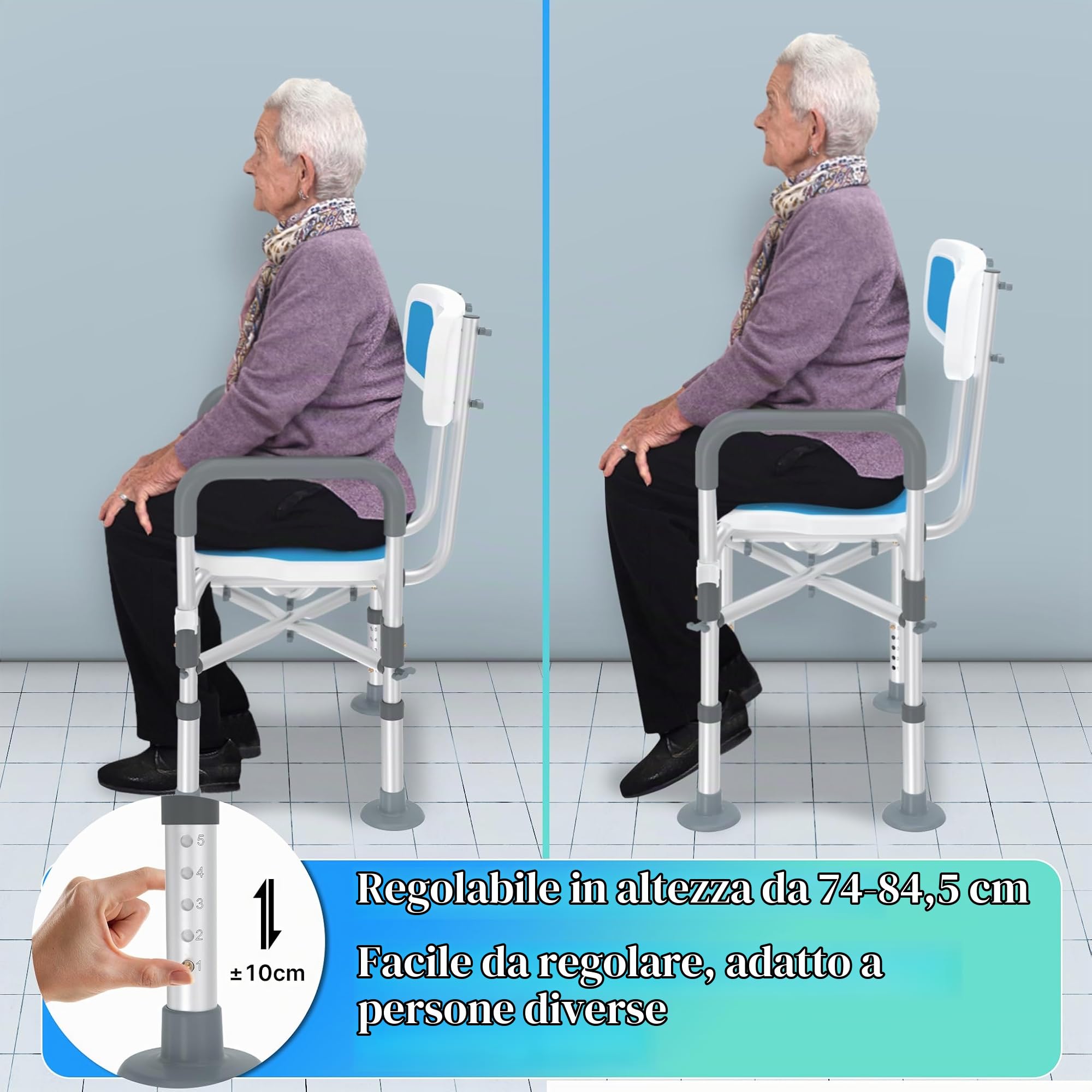 FIVMEN Sedia da doccia per anziani, regolabile in altezza, con design scanalato e telaio in alluminio incrociato, per bagno, vasca da bagno, fino a 200 kg, per doccia
