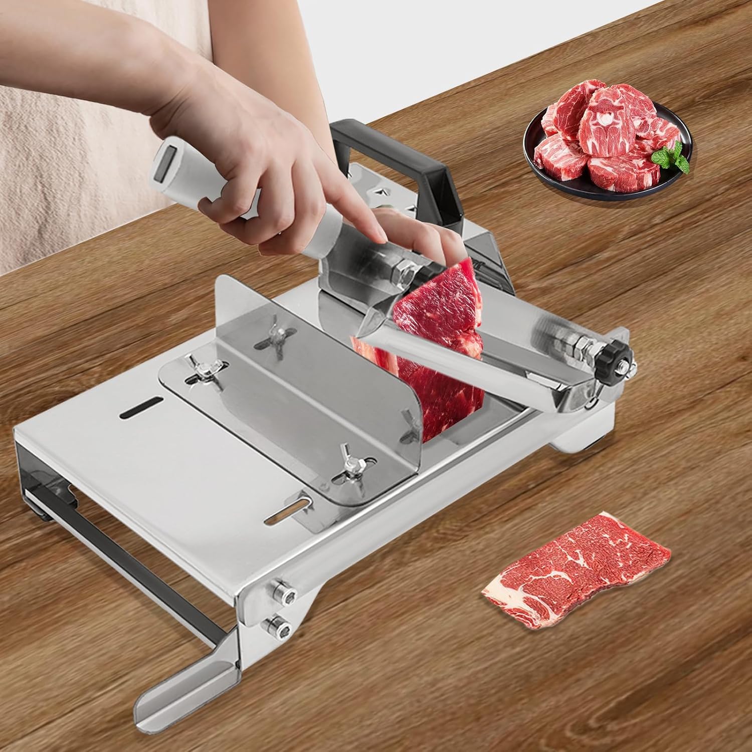 HinLIaDa Manual Meat Slicer, Stainless Steel Heavy Manual Frozen Meat Slicer