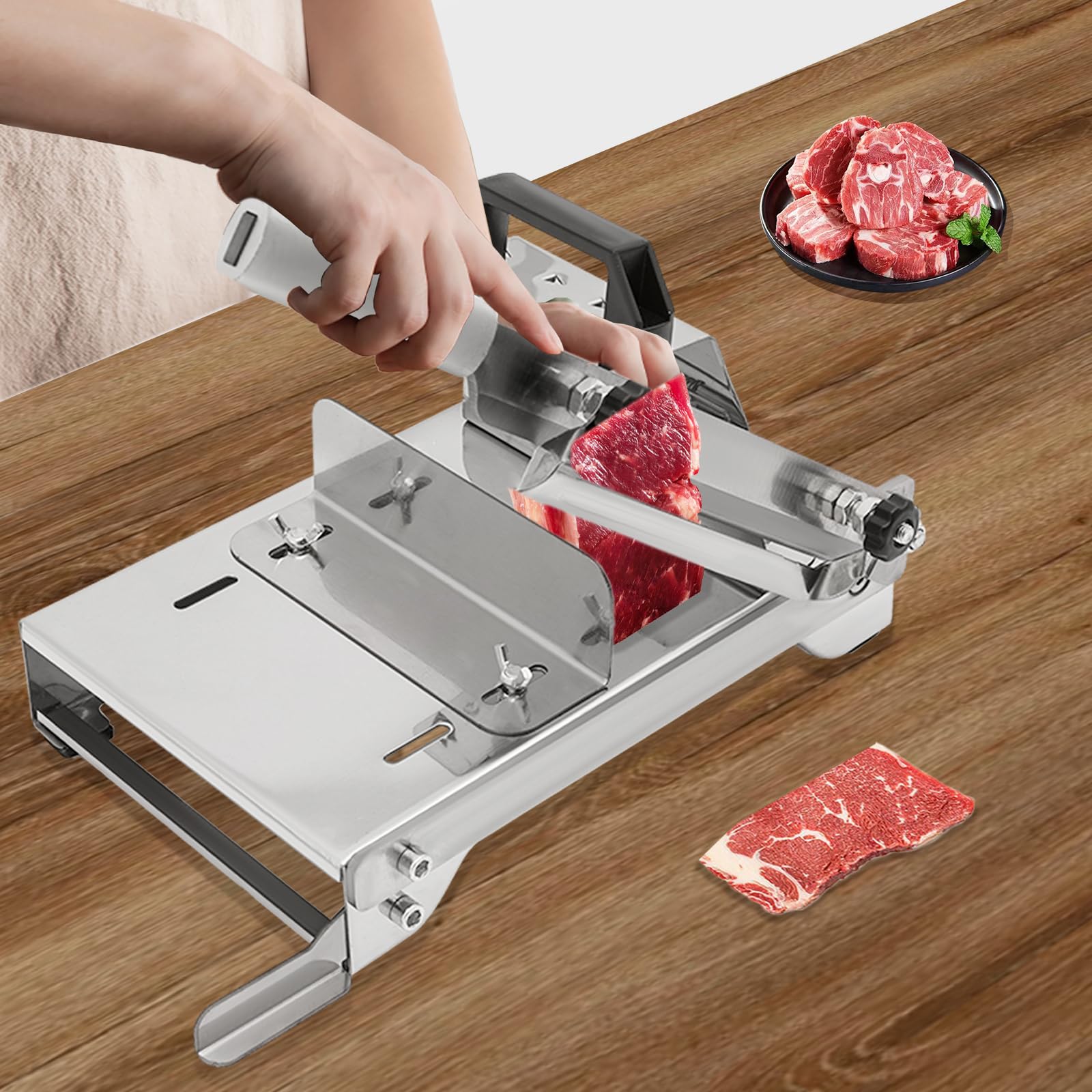 HinLIaDa Manual Meat Slicer, Stainless Steel Heavy Manual Frozen Meat Slicer, Adjustable Beef Mutton Roll Food Slicer Slicing Machine for Home Cooking, Cheese Slicing, Bbq Slicing, Easy To Use