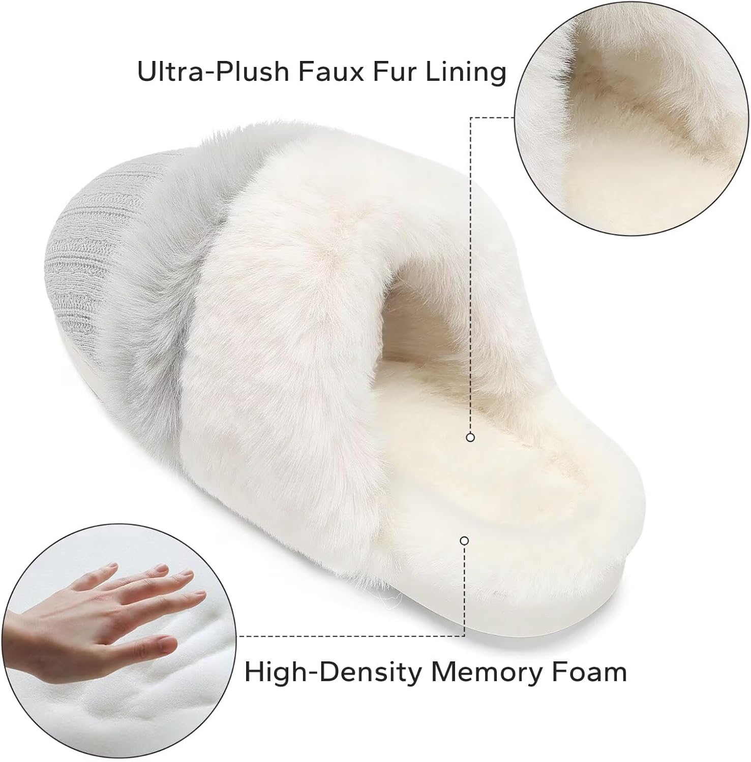 NineCiFun Women's Two-Tone Fuzzy Collar House Slippers Memory Foam Plush Faux Fur Lining - Image 4