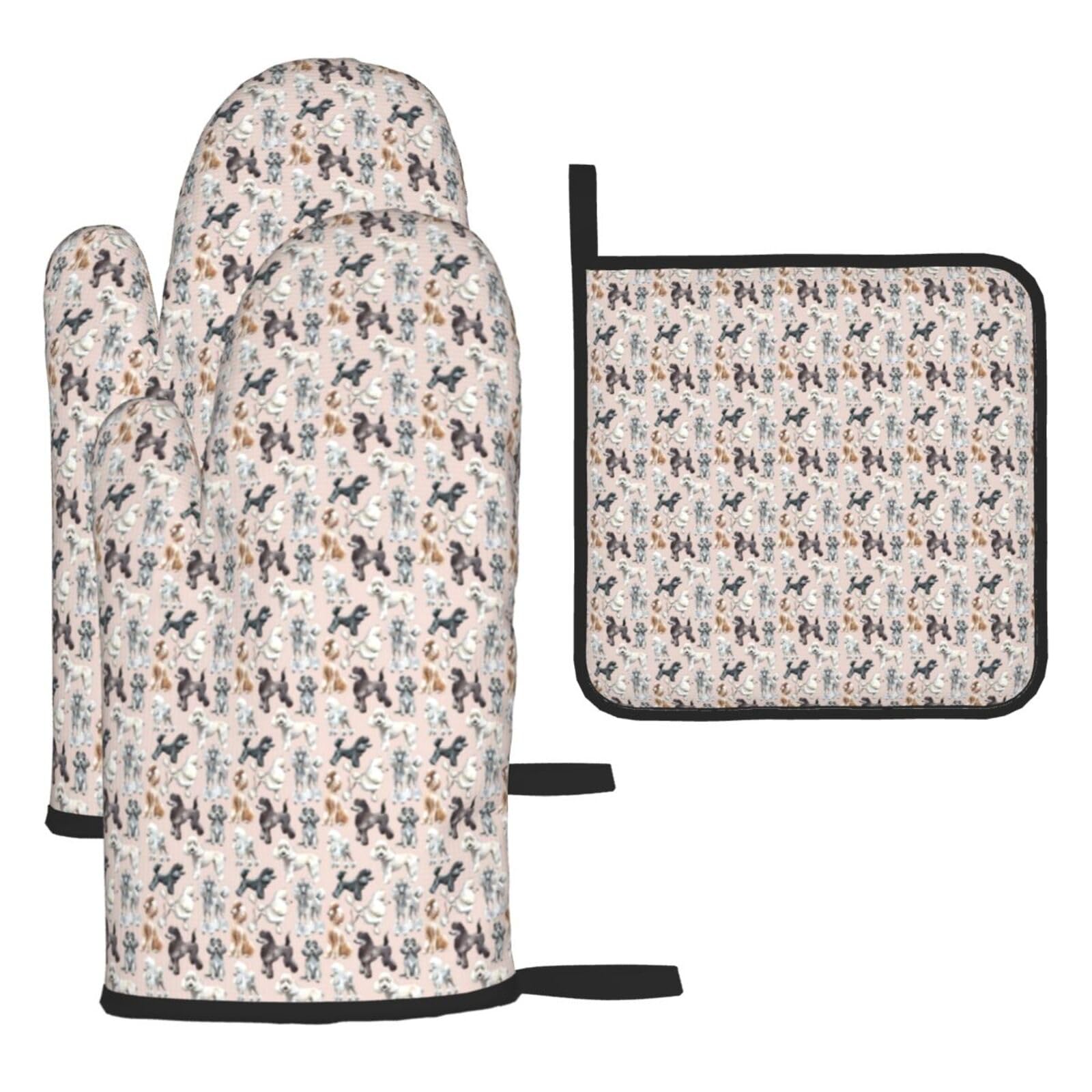 Oodles Of Poodles Print Oven Mitts Kitchen Gloves Set Everyday Baking Grilling Microwaving Cooking Gift