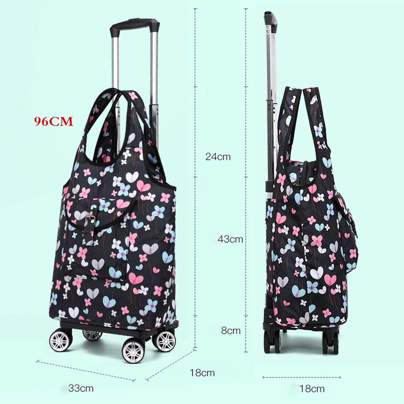 Carrito de compras plegable con ruedas duraderas y aislamiento térmico, bolsa de carrito 2 en 1 para comestibles, viajes y actividades al aire libre