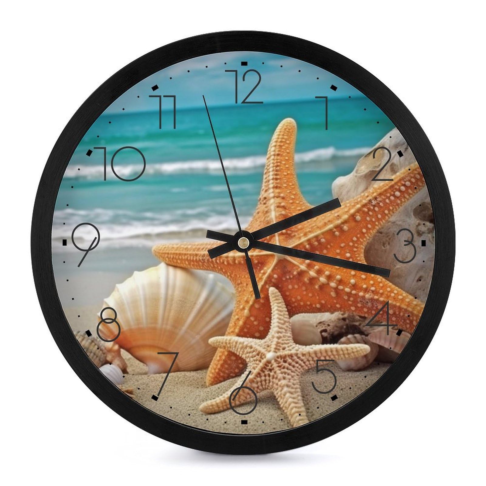 Horloge murale étoile de mer sans tic-tac | Horloge ronde moderne silencieuse à piles