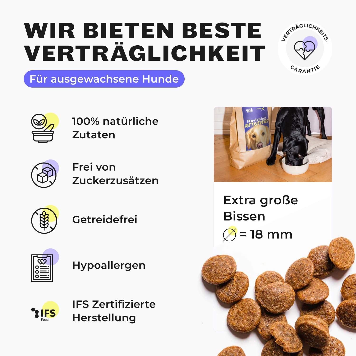 HEY HOLY Set 7 kg Trockenfutter & 1 x 200 g Snacks für Retriever 100% getreidefrei | Hundefutter & Leckerlis für ausgewachsene Retriever mit Lamm | Hochverträglich aus natürlichene Zutaten