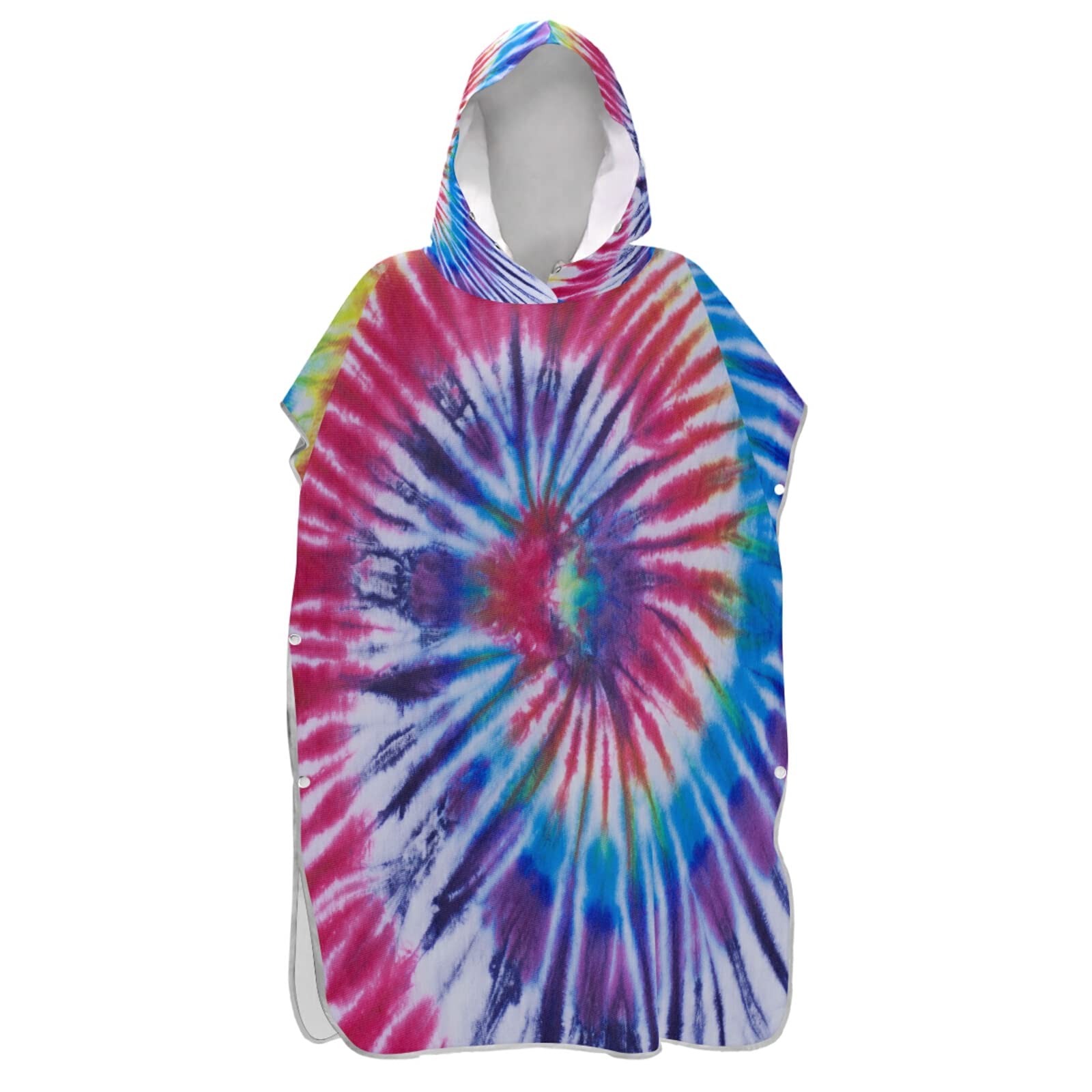 Hippie-Poncho mit Kapuze und Tasche, schnelltrocknender Bademantel, Mikrofaser-Handtuch, Neoprenanzug für Bad, Strand, Outdoor, Regenbogenfarben, Batikfärbung, Gelb, Rosa, Lila, Blau, Hippie-Poncho