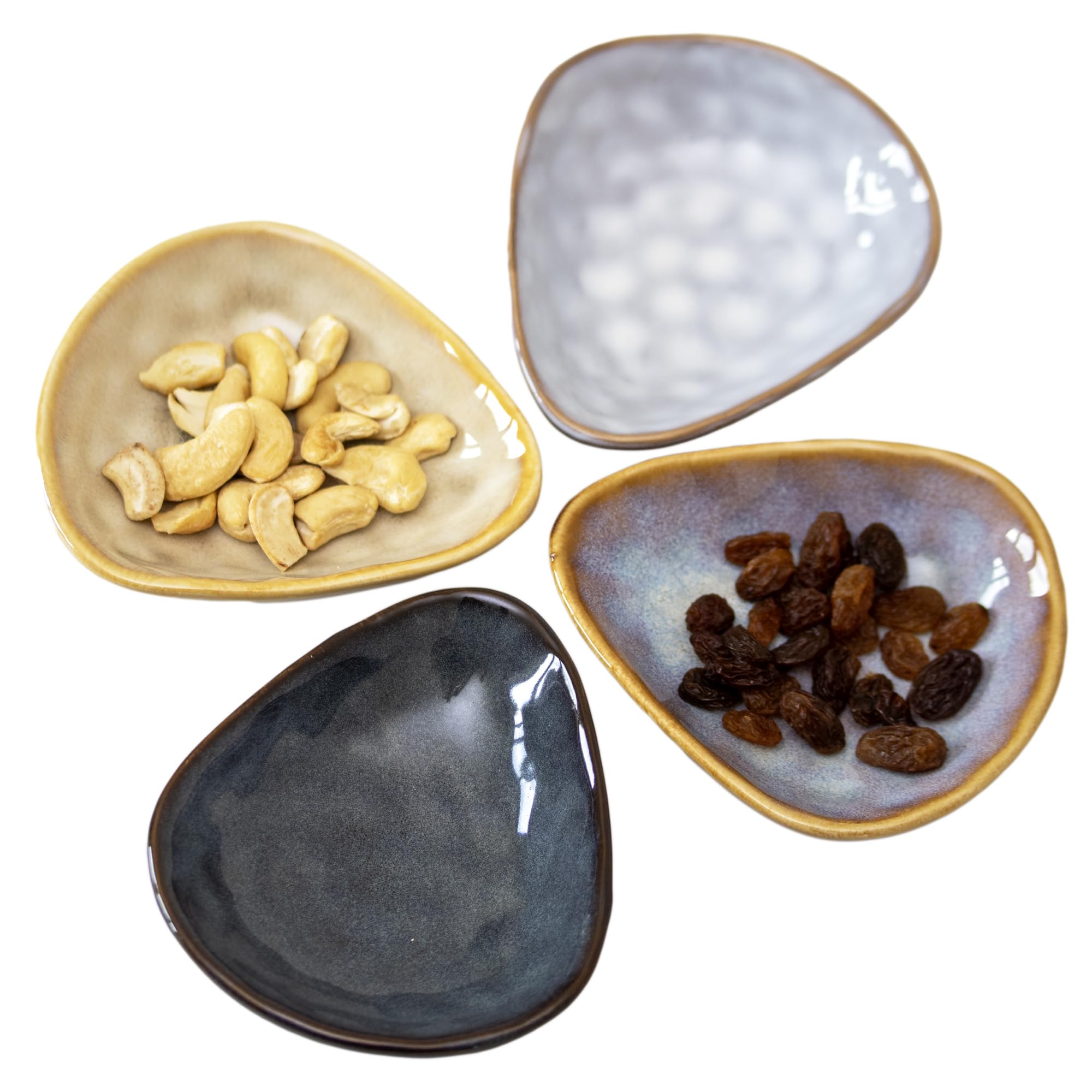 Darthome Reactive Glaze Snack Dishes Set Of 4 Assorted Stoneware Food Sauce Dipping Bowls (Oyster Shape)