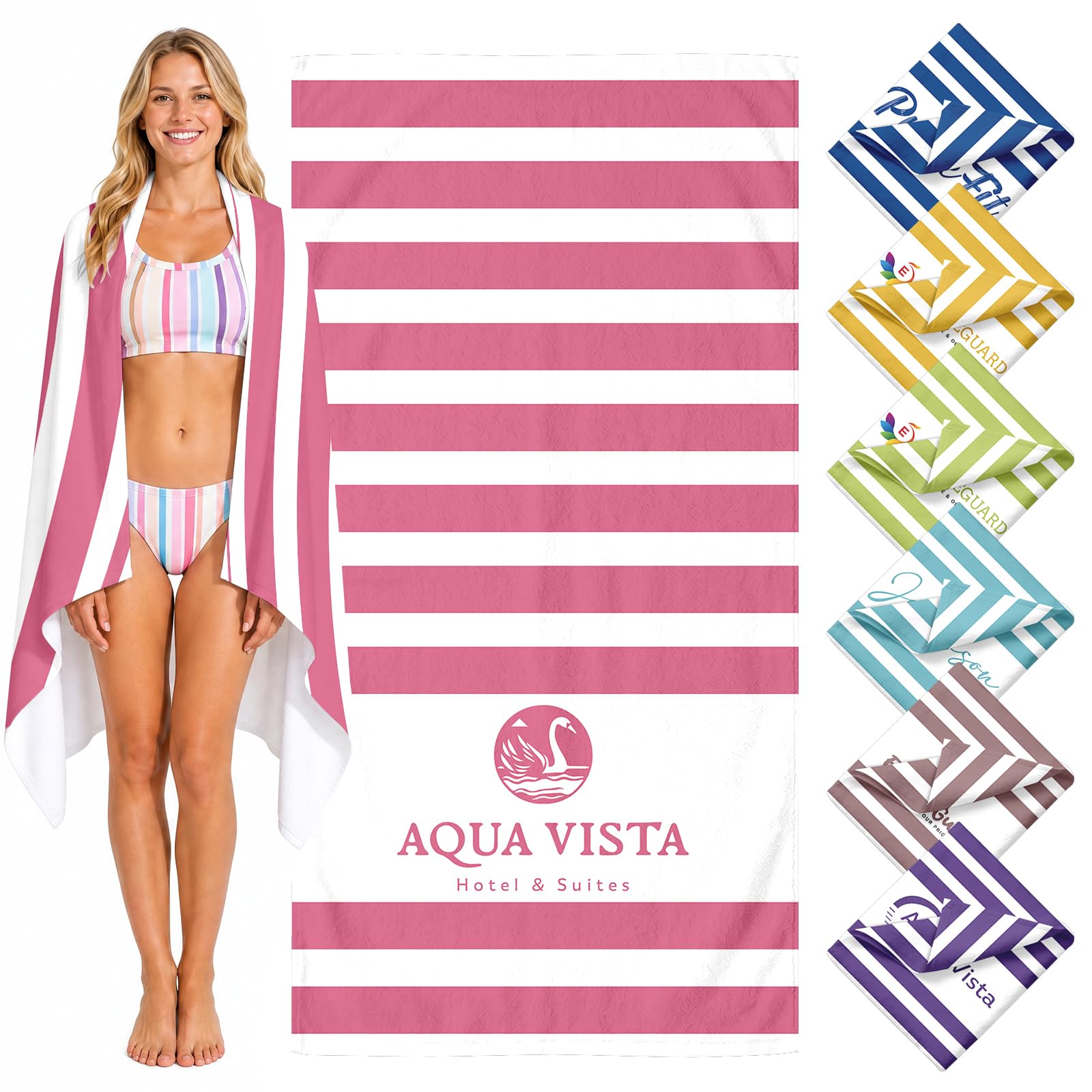 Loosusu Personalised Beach Towels for Kids Adults - Custom Beach Towels with Names & Logo- Customised Monogram Striped Towels with Photos,Sand Free Quick Dry Bath/Pool/Swim Towel for Boys Girls