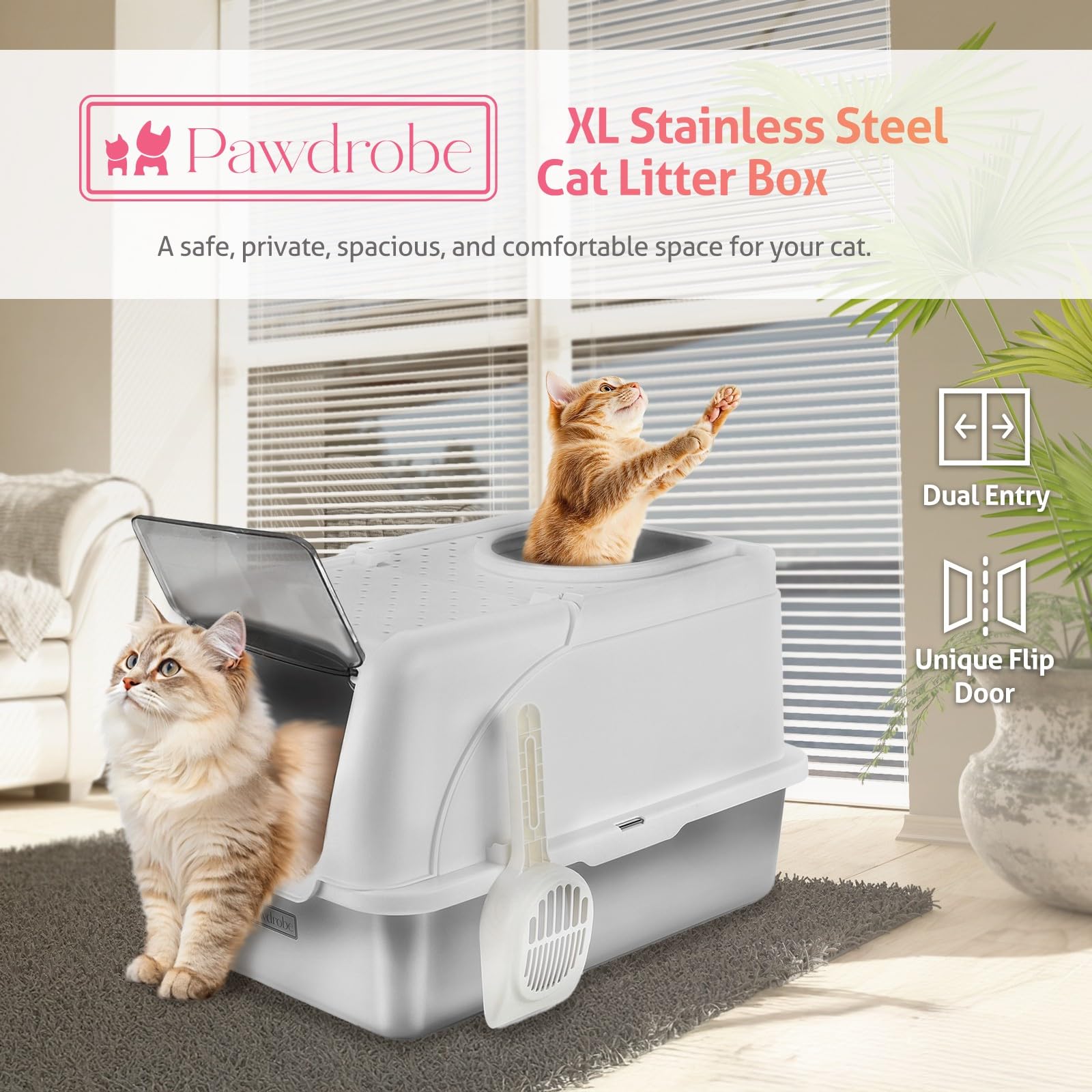 XL Stainless Steel Litter Box with Lid, Covered Top Entry Cat Litter Boxes, Extra Large Metal Enclosed Litter Box, Helps Reduce Odors, Leak-Resistant, Includes Litter Scoop - image 6