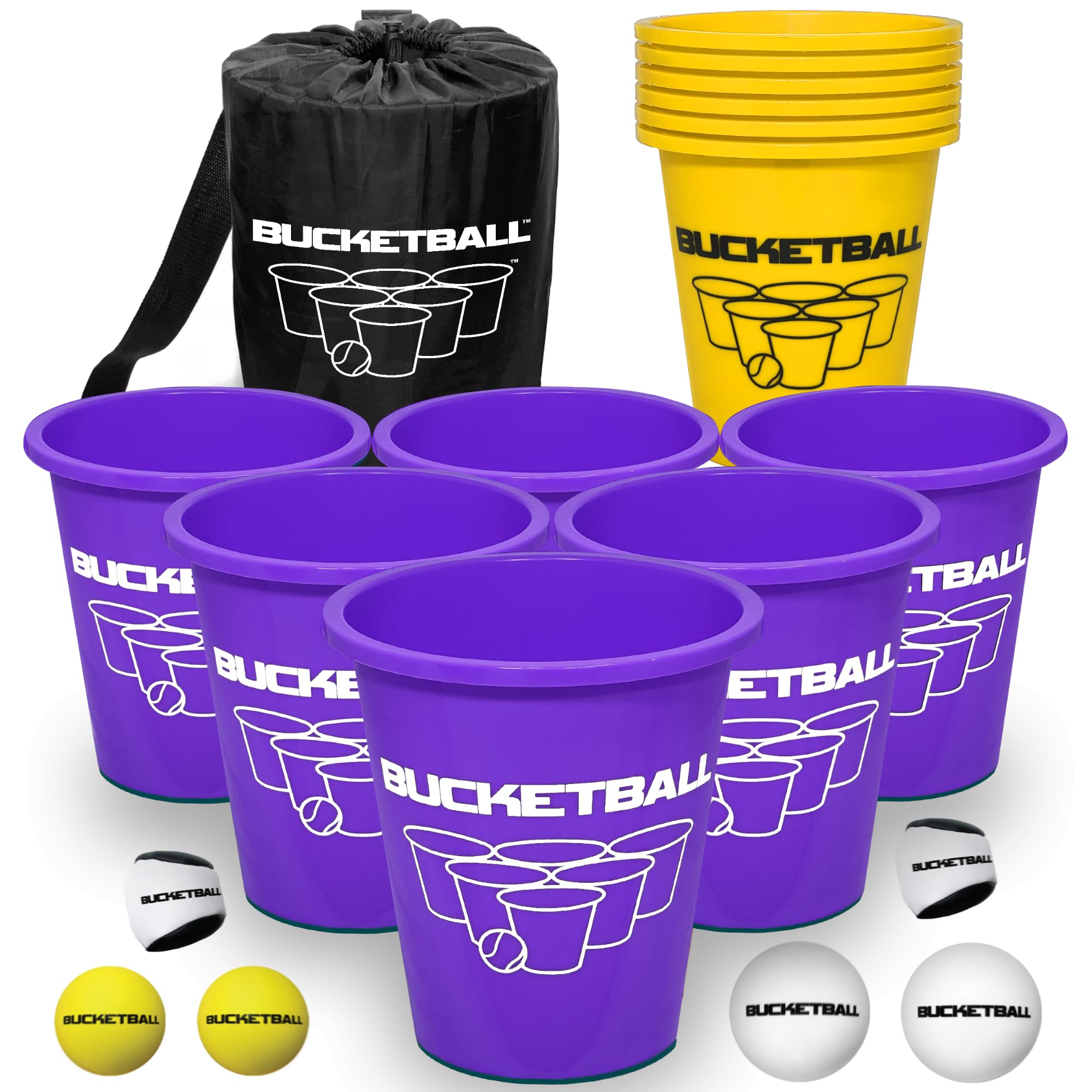 BucketBall | Team Color Edition | Combo Pack (Purple/Yellow): Original Yard Pong Game: Best Camping, Beach, Lawn, Outdoor, Family, Adult, Tailgate, Jumbo, Giant Game