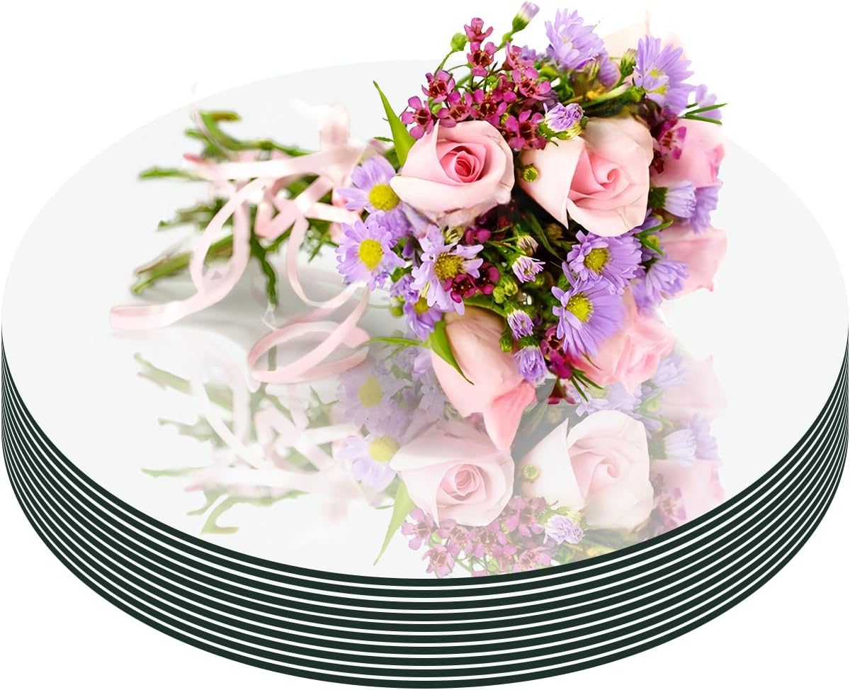 9PCS 12inch Round Mirror Centerpieces for Tables 2mm, Acrylic Circle Mirror Tray Candle Plate Mirrors for Wedding Table Festival Party Table Decorations Wall Decor