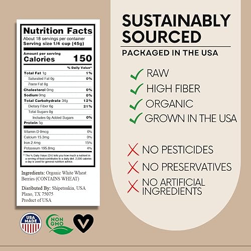 Miniatura 2 de Shipetaukin Bayas de trigo blanco suaves orgánicas, sin OMG, cultivadas en Estados Unidos, 100% no irradiadas, grano entero para pan, brotes y